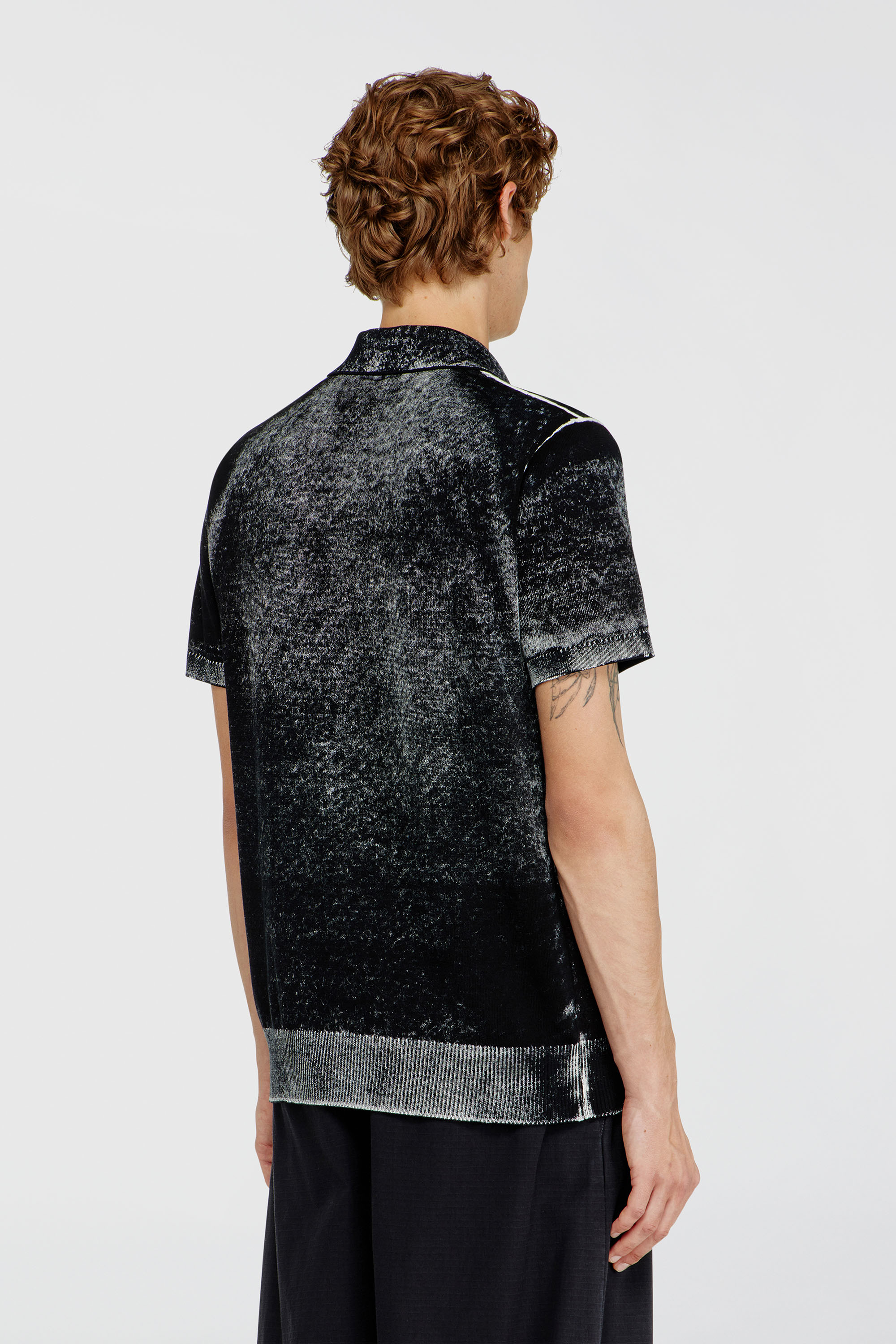 Diesel - K-LAWRIE, Man's Knit polo shirt with faded reverse print in Black - 5