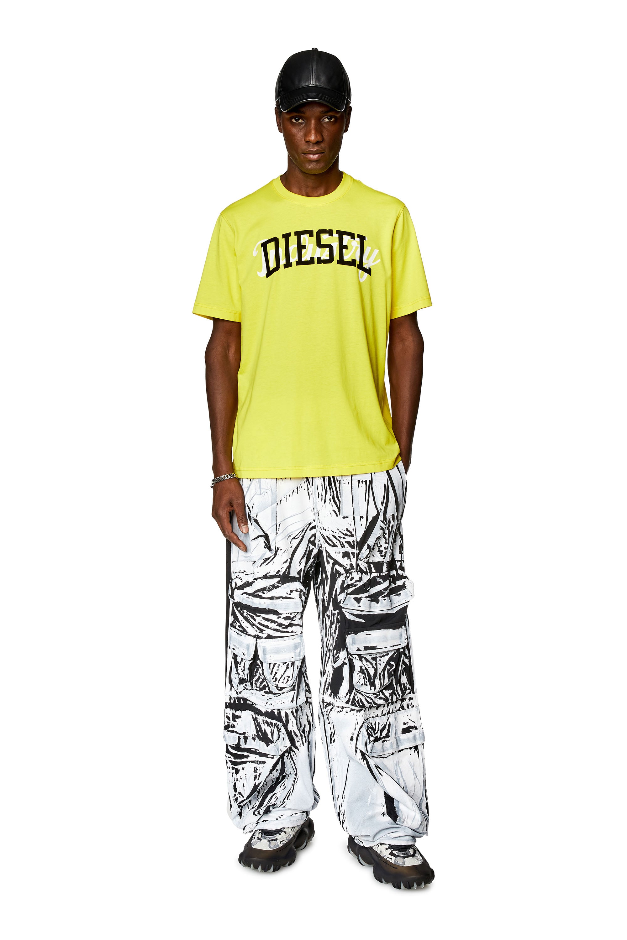 Men's T-shirt with contrasting Diesel prints | Yellow | Diesel US