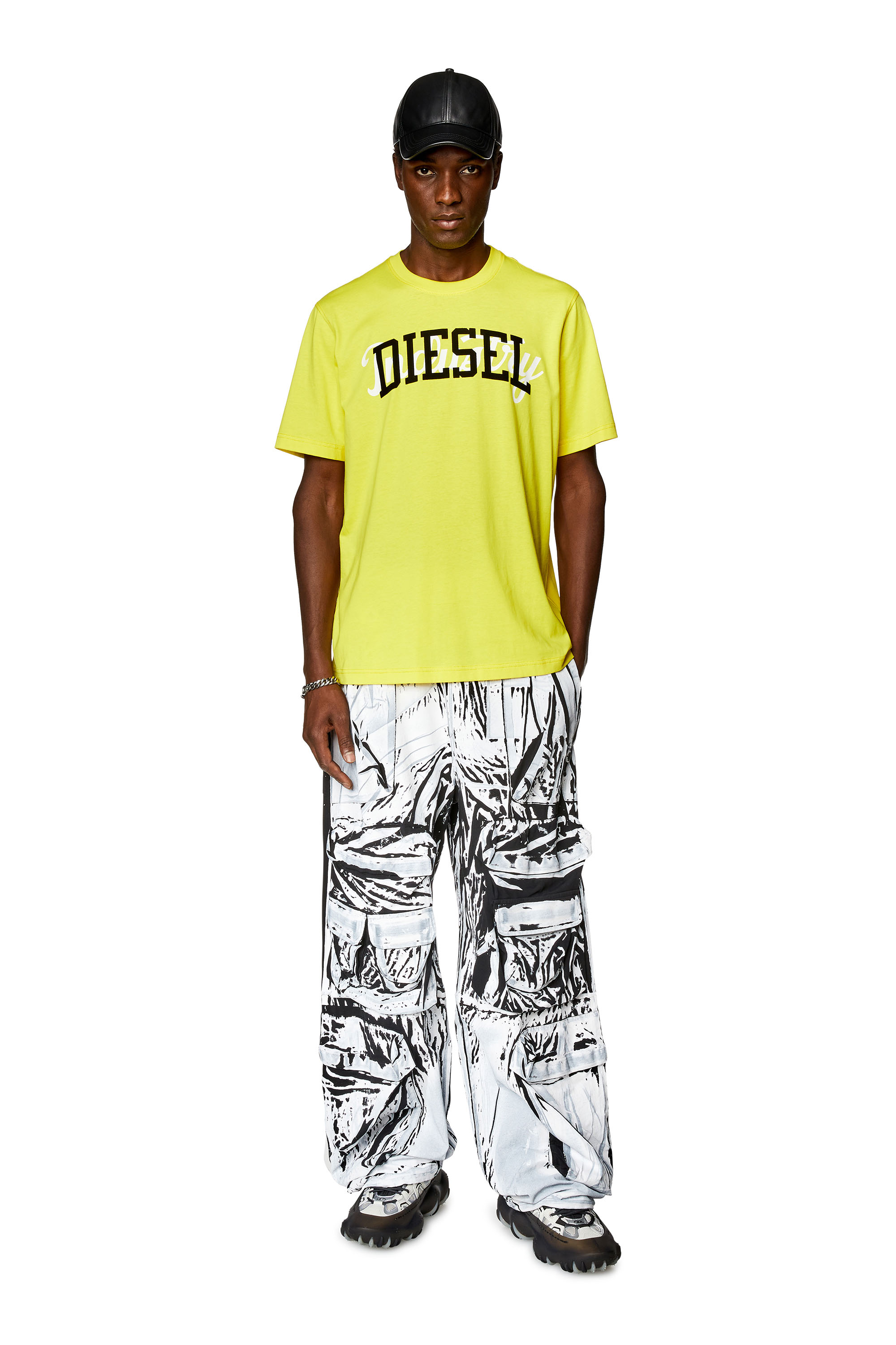 Diesel - T-JUST-N10, Man's T-shirt with contrasting Diesel prints in Yellow - 1