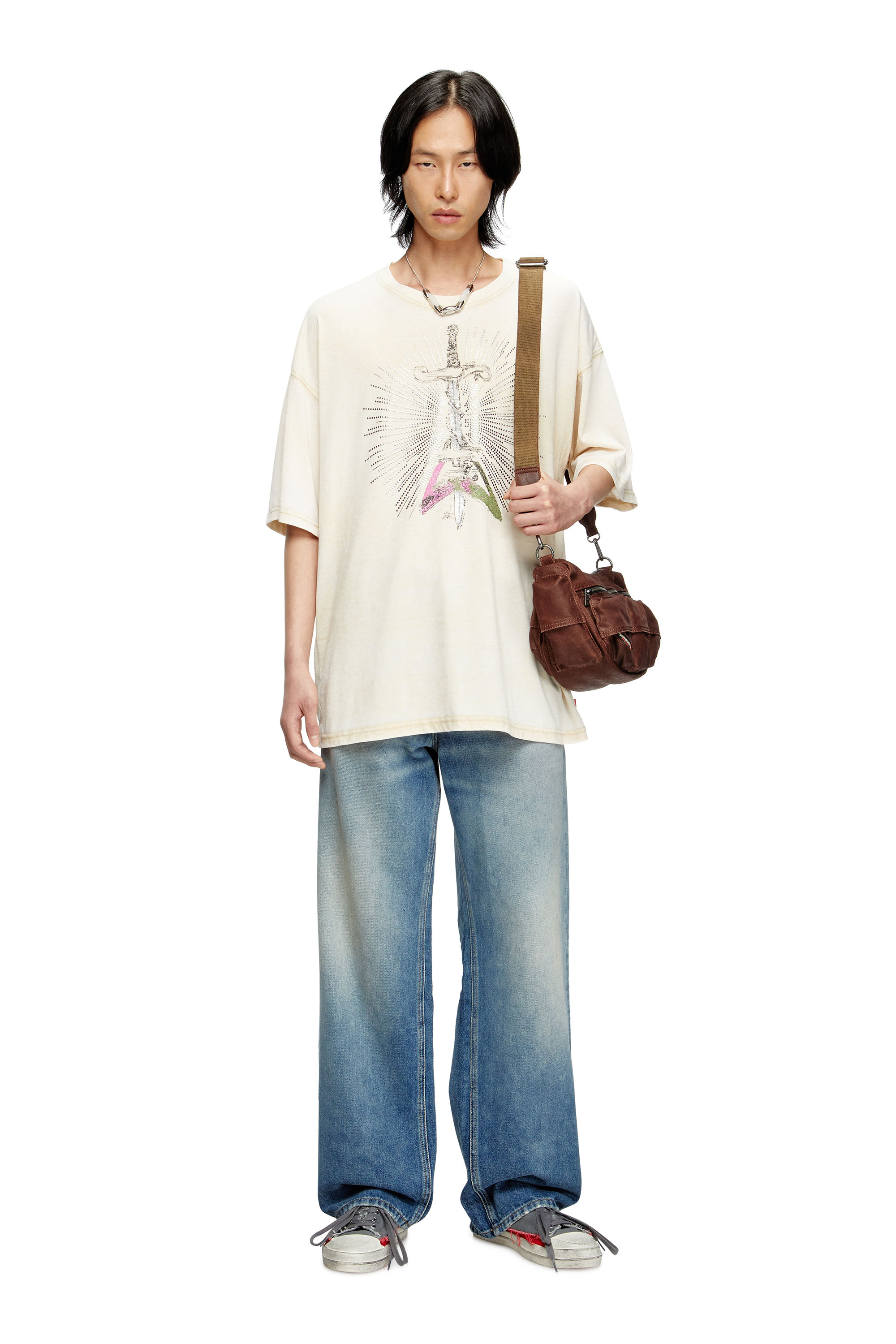 Diesel - T-BOXT-T18, Male's T-shirt with sword print in Beige - 1