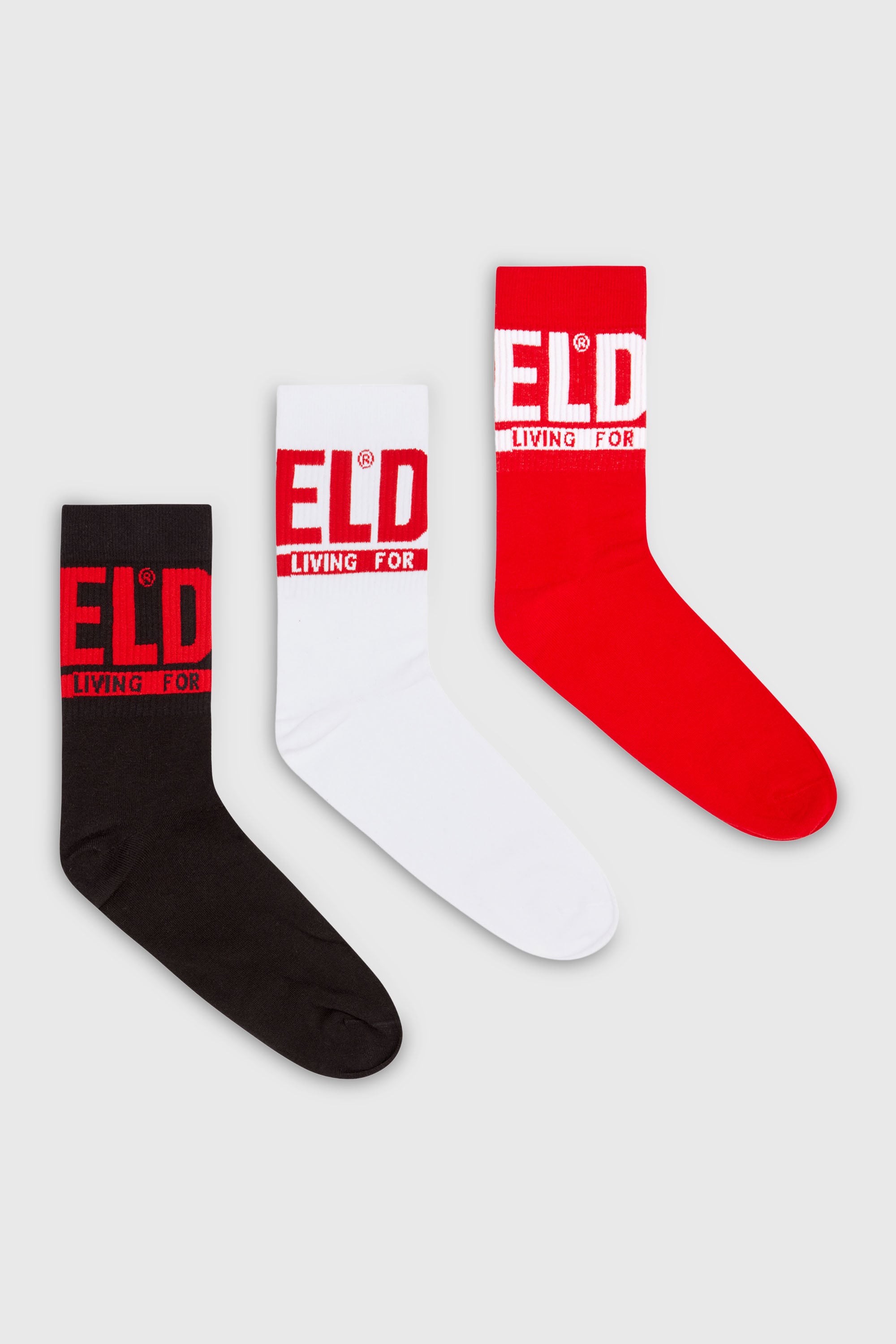 Diesel - SKM-RAY-THREEPACK, Male's Three-pack of logo cuff socks in Red/Black - 1