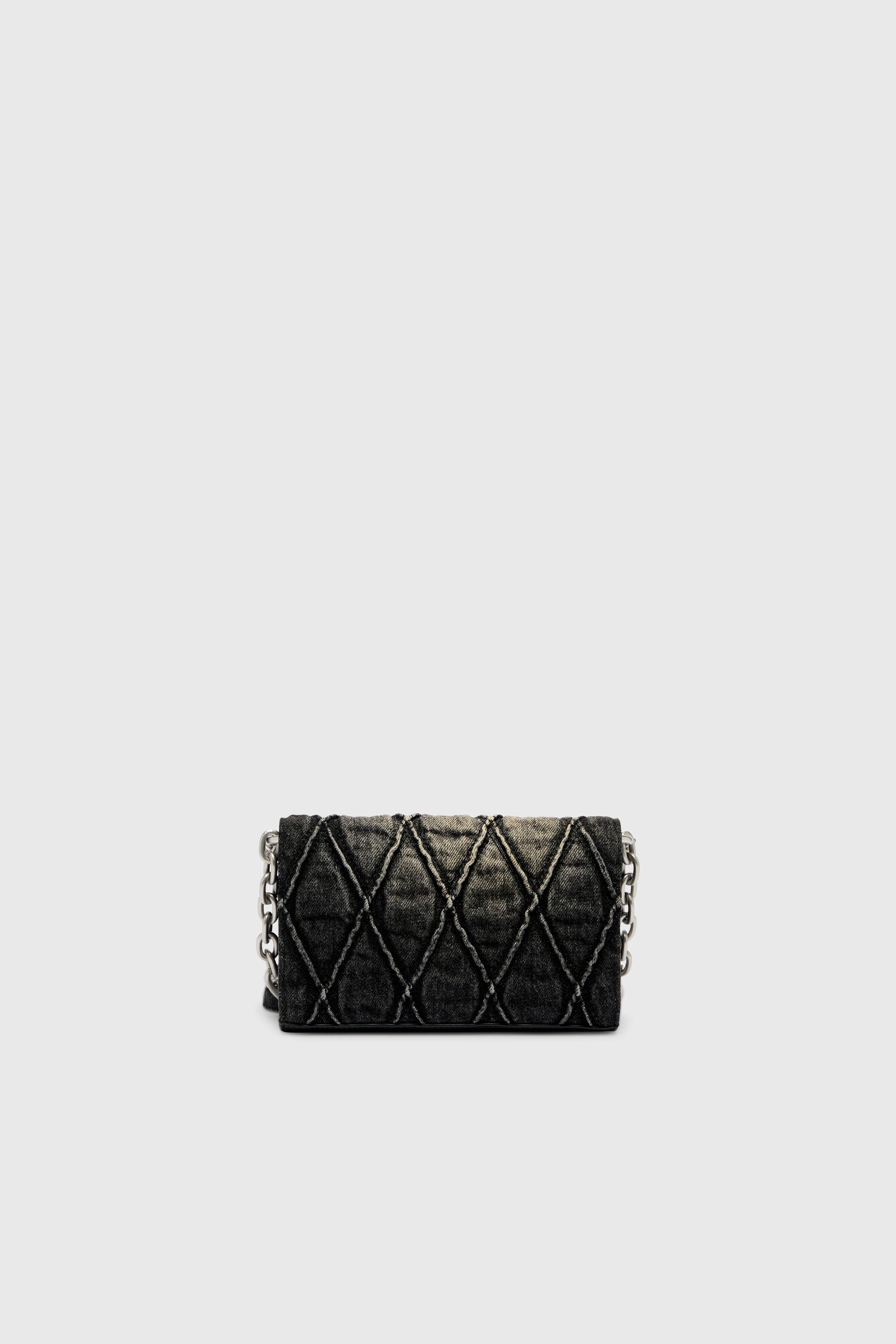 Diesel - CHARM-D WALLET STRAP, Female's Wallet purse in argyle quilted denim in Black - 2