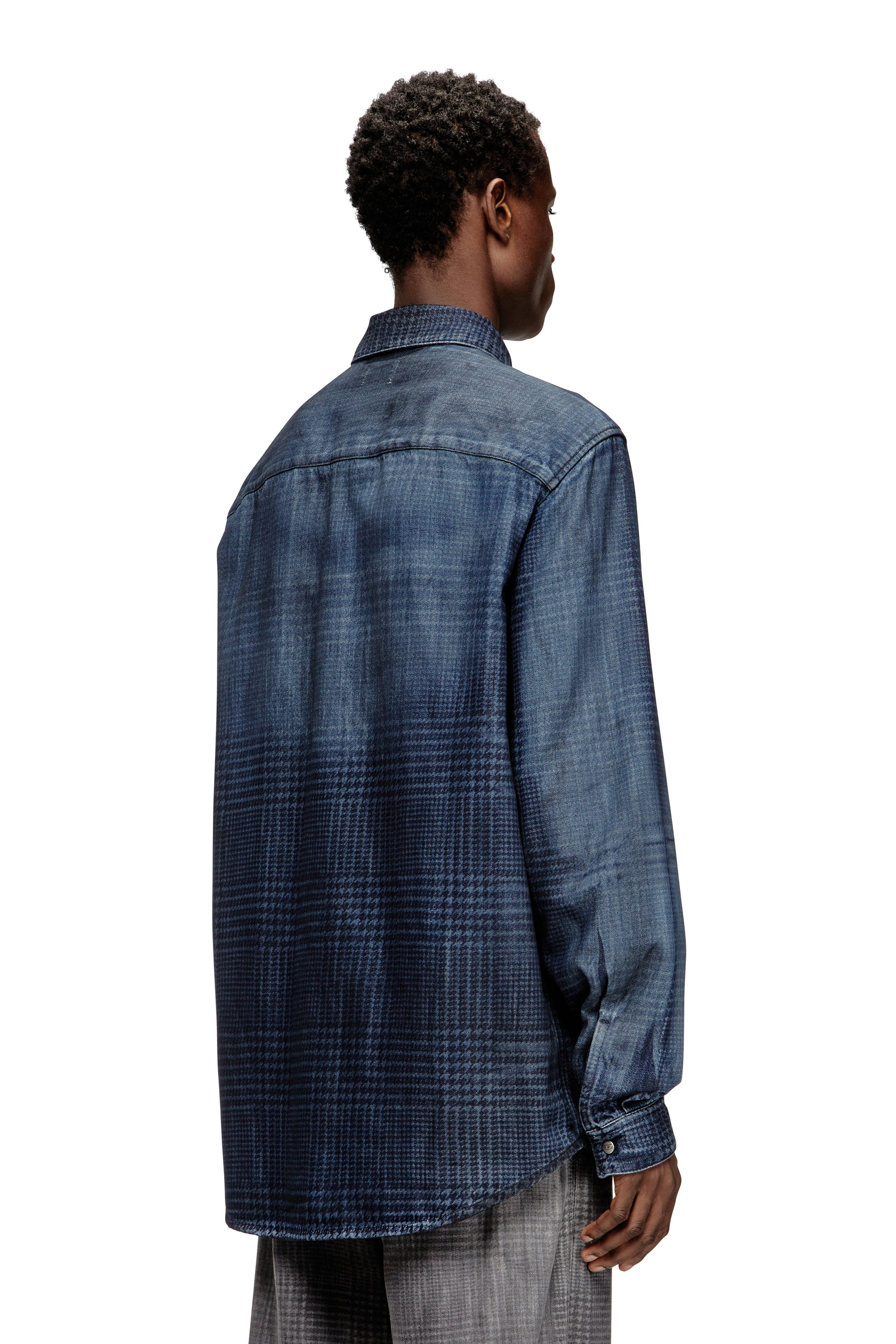 Diesel - D-SIMPLY-S13, Camisa de denim fluido con estampado Príncipe de Gales Hombre in Azul marino - 4