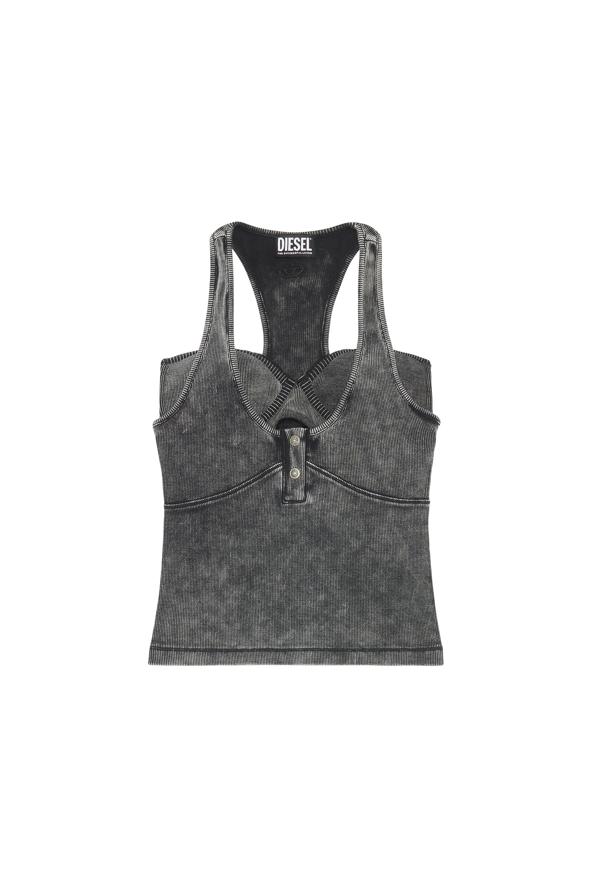 Diesel - T-ANIELLE, Camiseta con espalda deportiva y sujetador de encaje Mujer in Negro - 2