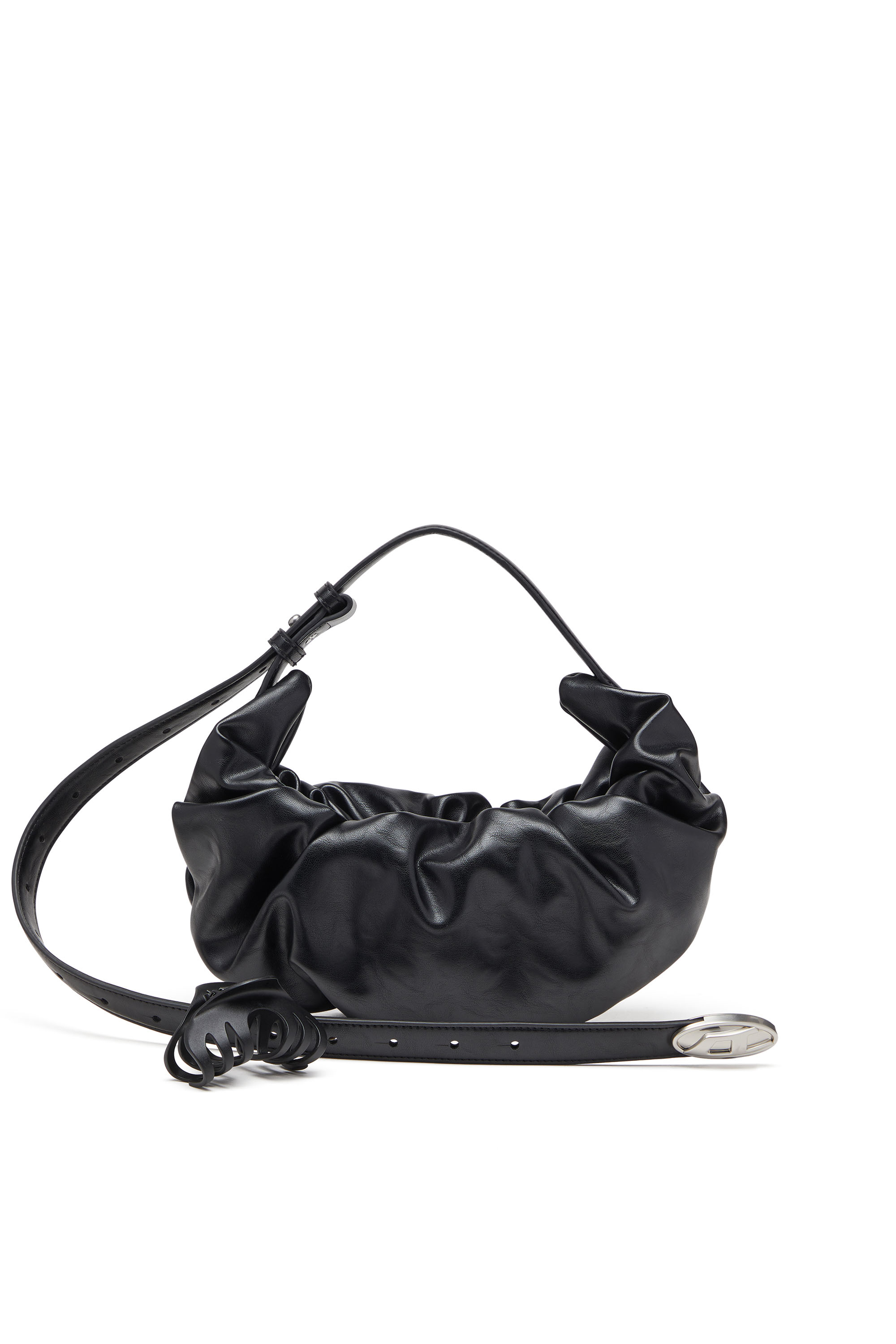 Diesel - GRAB-D HOBO S, Female's Grab-D S-Small scrunched hobo bag in shiny PU in Black - 7
