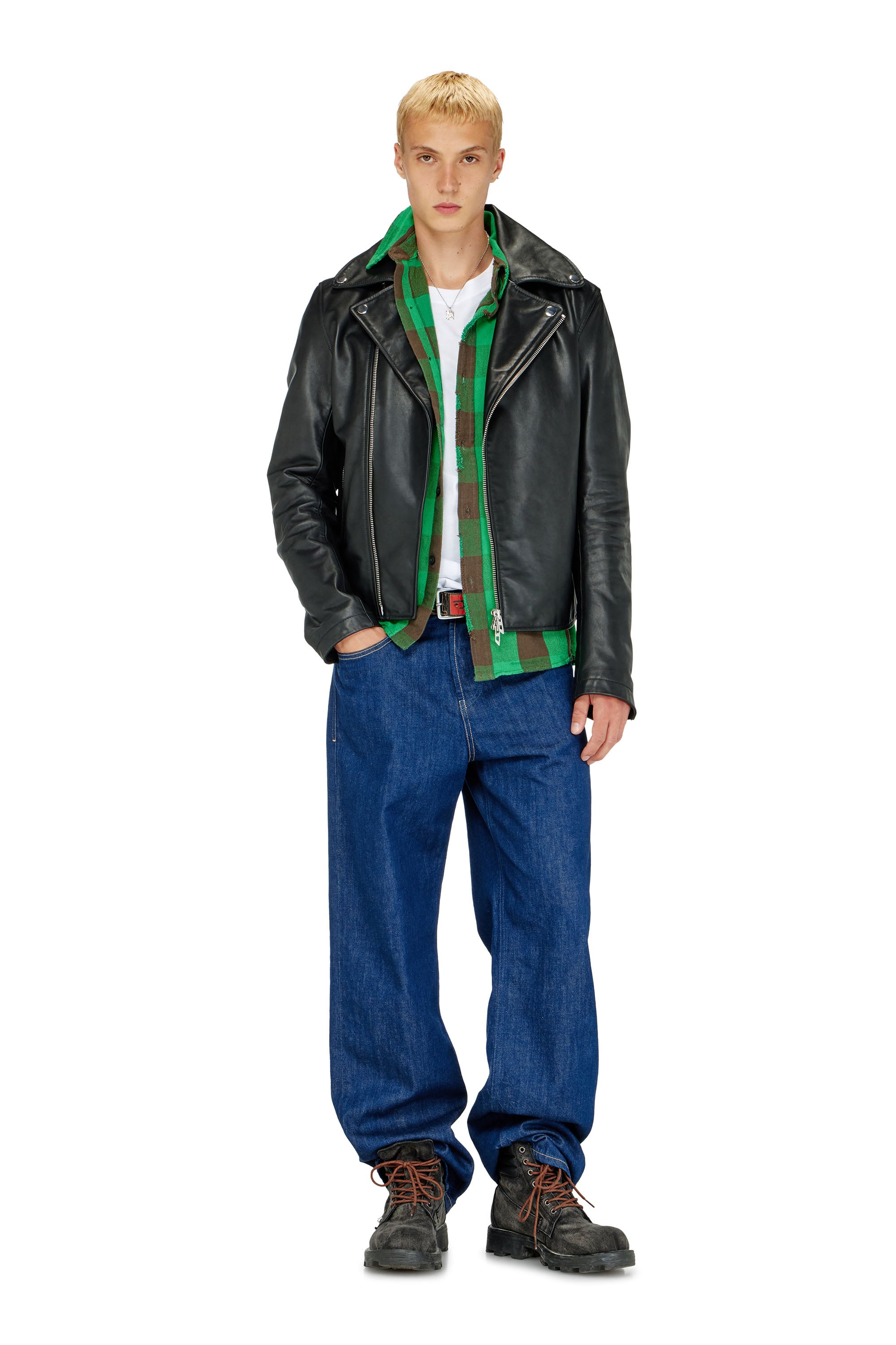 Diesel - L-EO-WRD, Male's Biker jacket in waxed leather in Black - 2