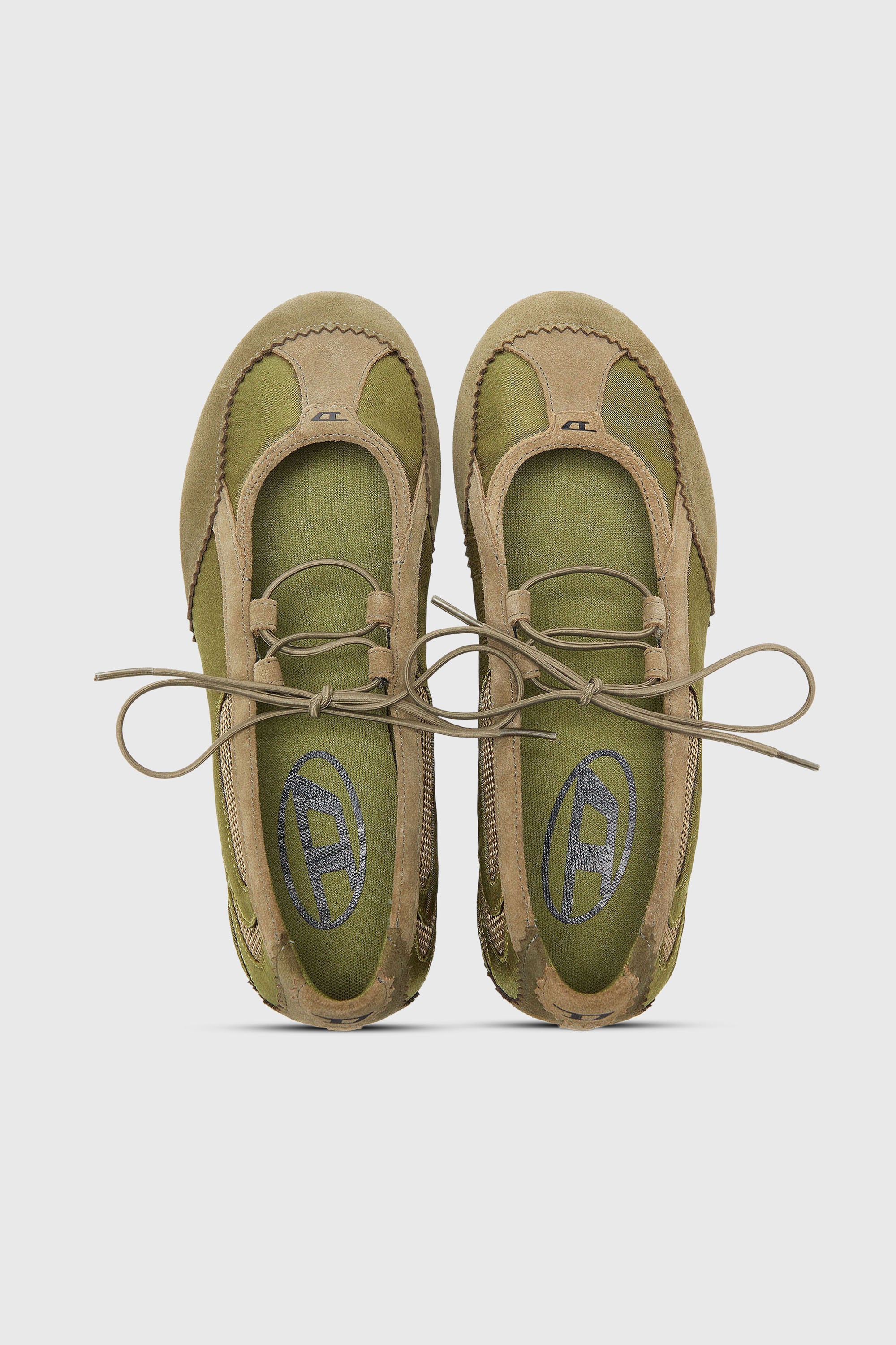 Diesel - D-MILE BALLERINA LACE UP II W, D-Mile - Bailarinas con cordones en piel y malla Mujer in Verde - 4
