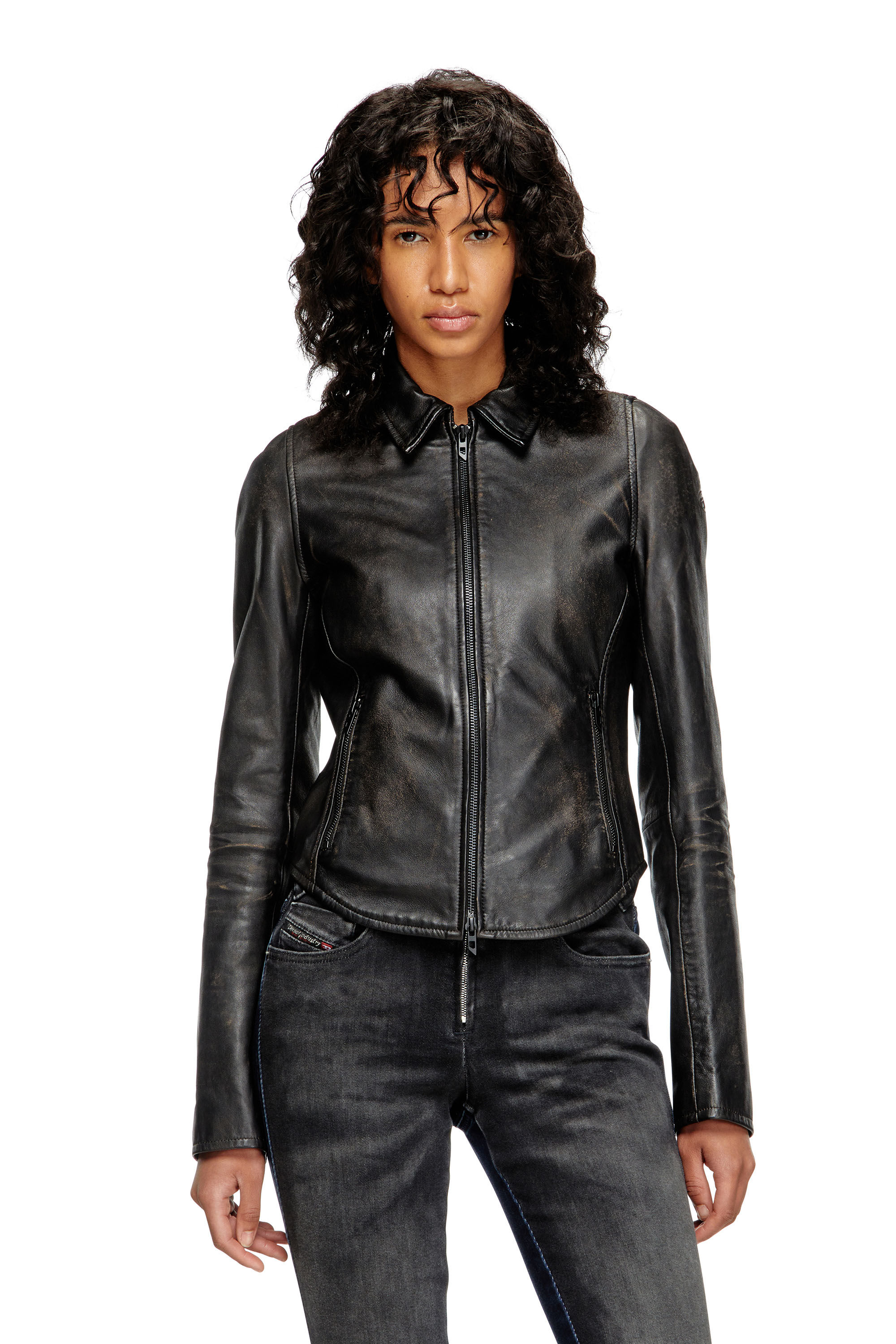 Diesel - L-EGRAD, Female's Distressed leather jacket in Black - 3