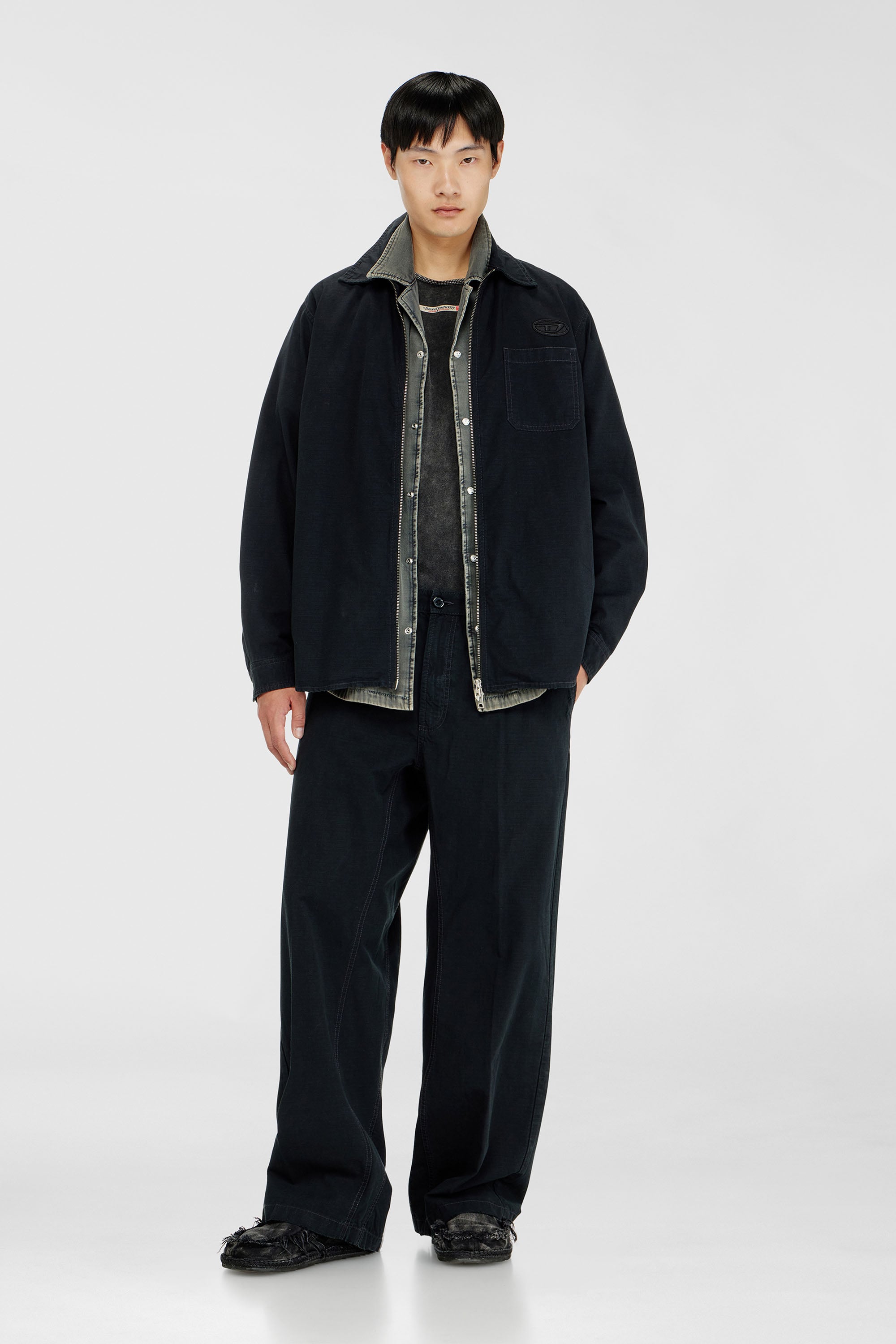 Diesel - S-ALIAS-ZIP, Male's Ripstop shirt with zip closure in Black - 2