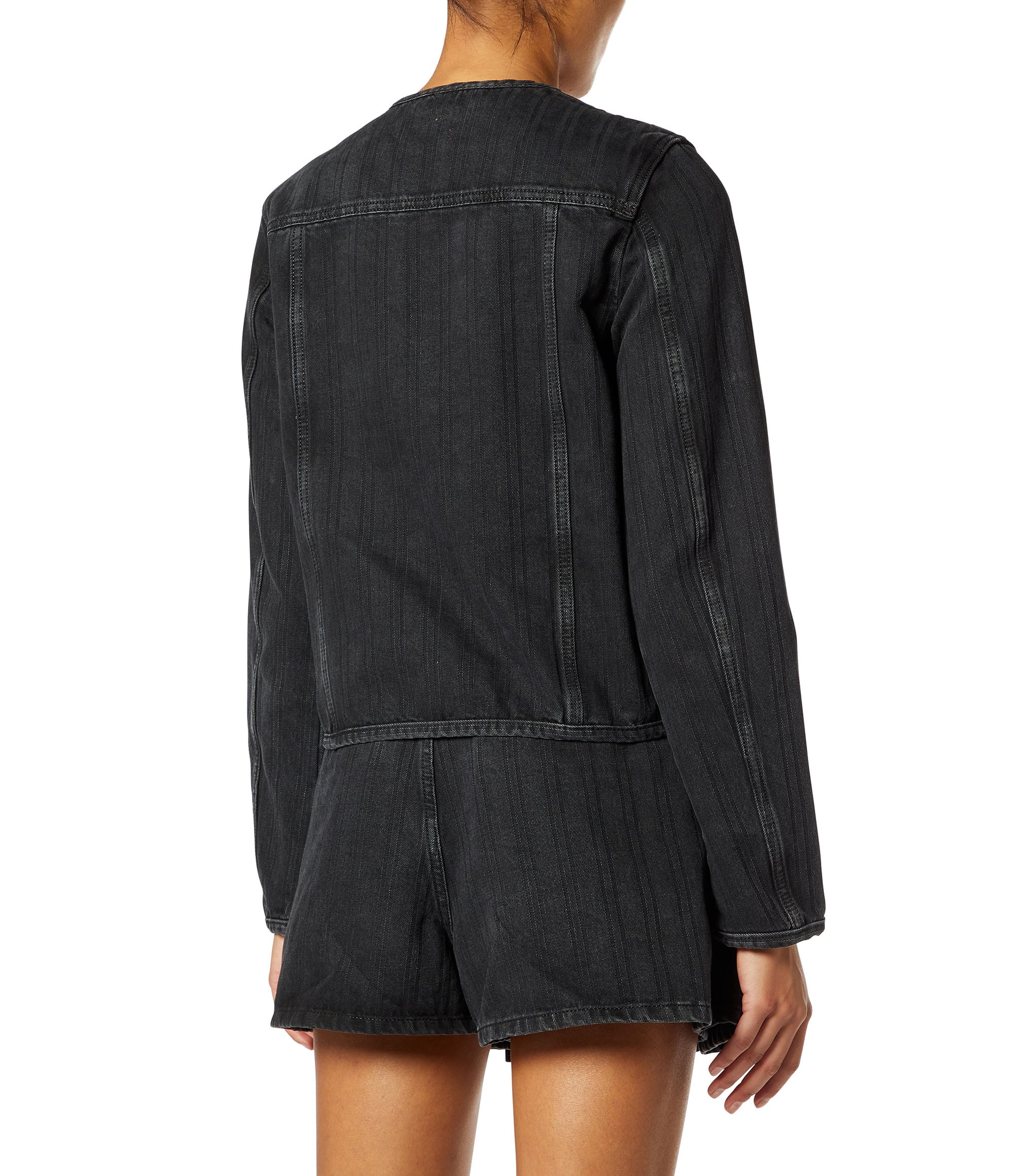 Diesel - DE-GRAFY, Chaqueta sin cuello de denim a rayas finas Mujer in Negro - 2