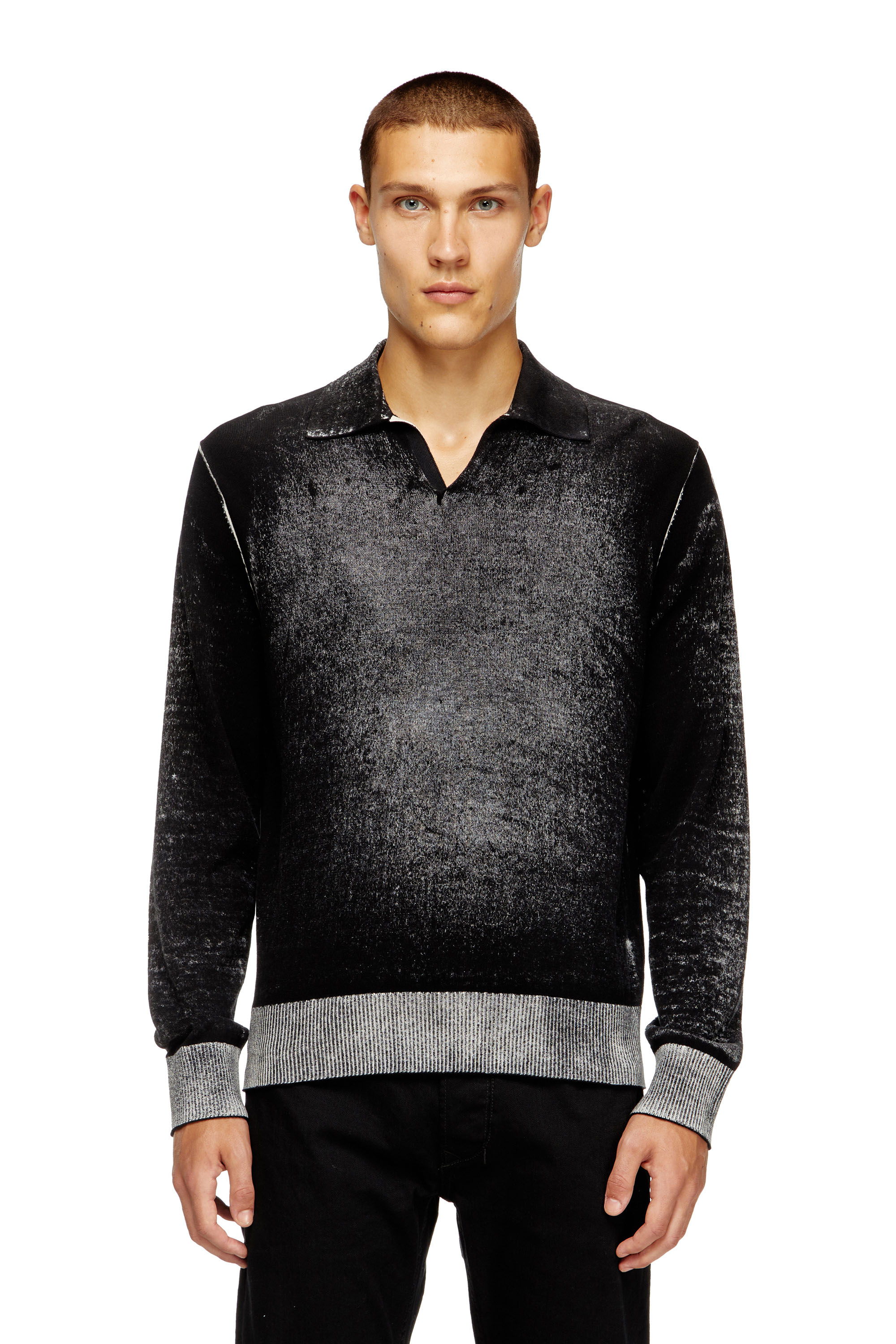 Diesel - K-LORENZO, Male's Reverse-print polo jumper in Black - 1