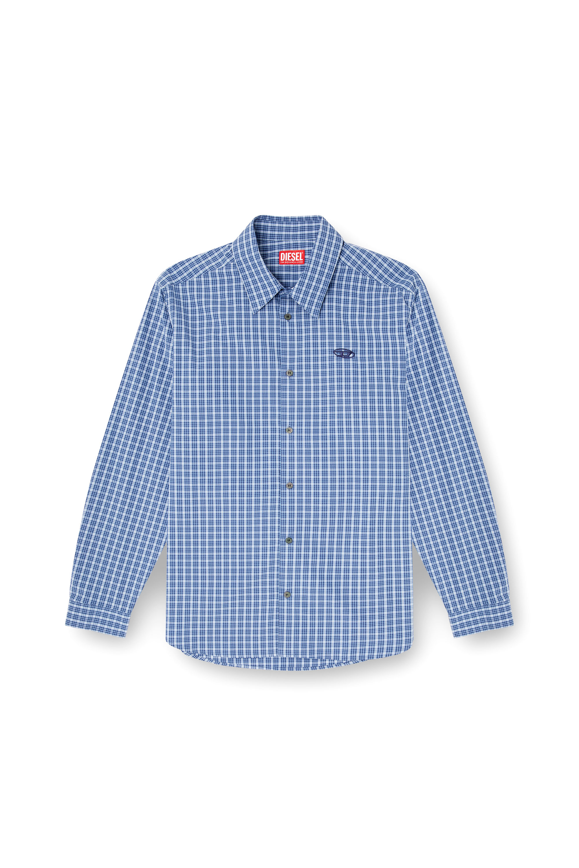 Diesel - S-SIMPLY-DLBV, Man's Checked shirt with Oval D embroidery in Blue/White - 2
