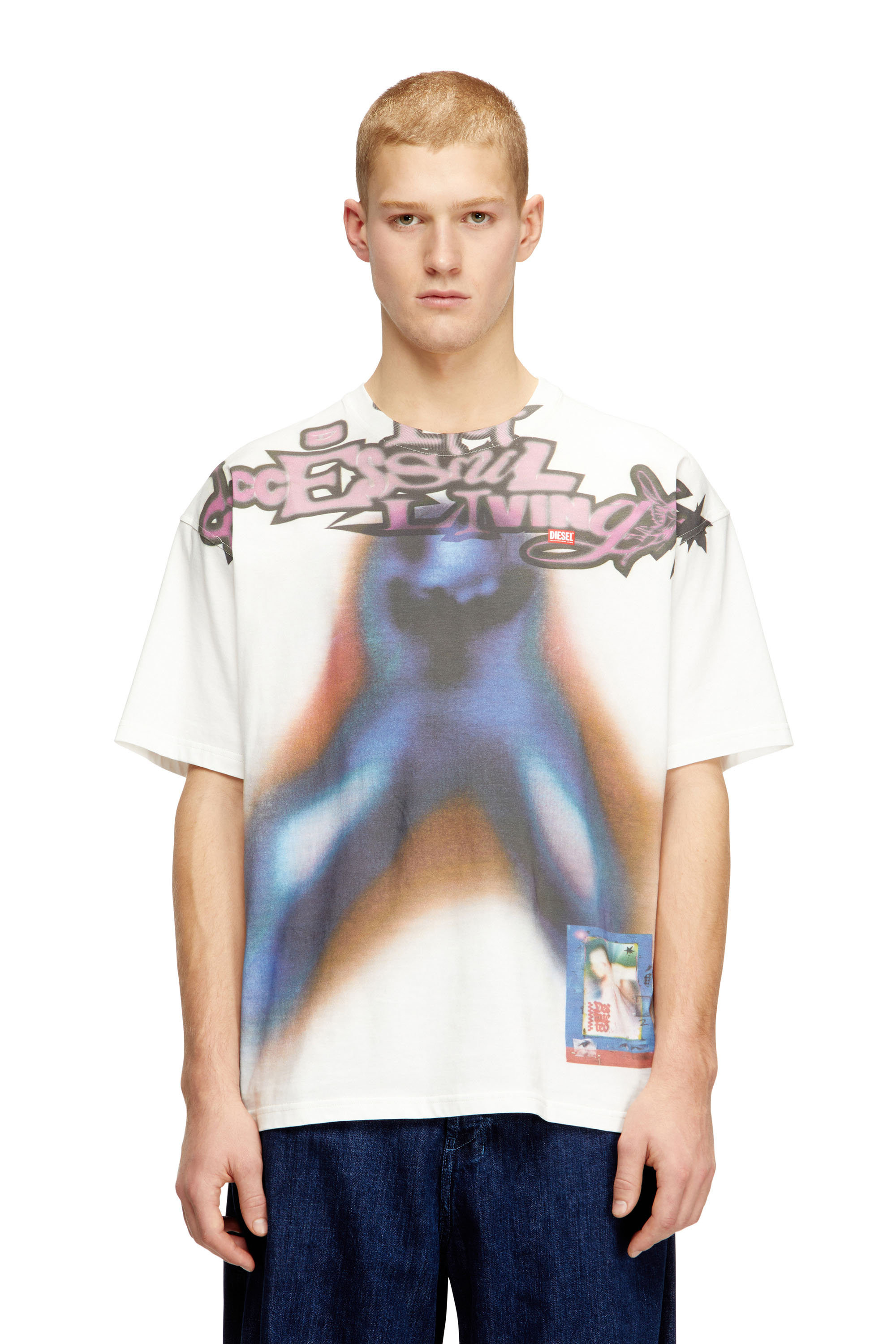 Diesel - T-BOXT-V13, Male's Relaxed cotton T-shirt with digital print in Blue/Orange - 3