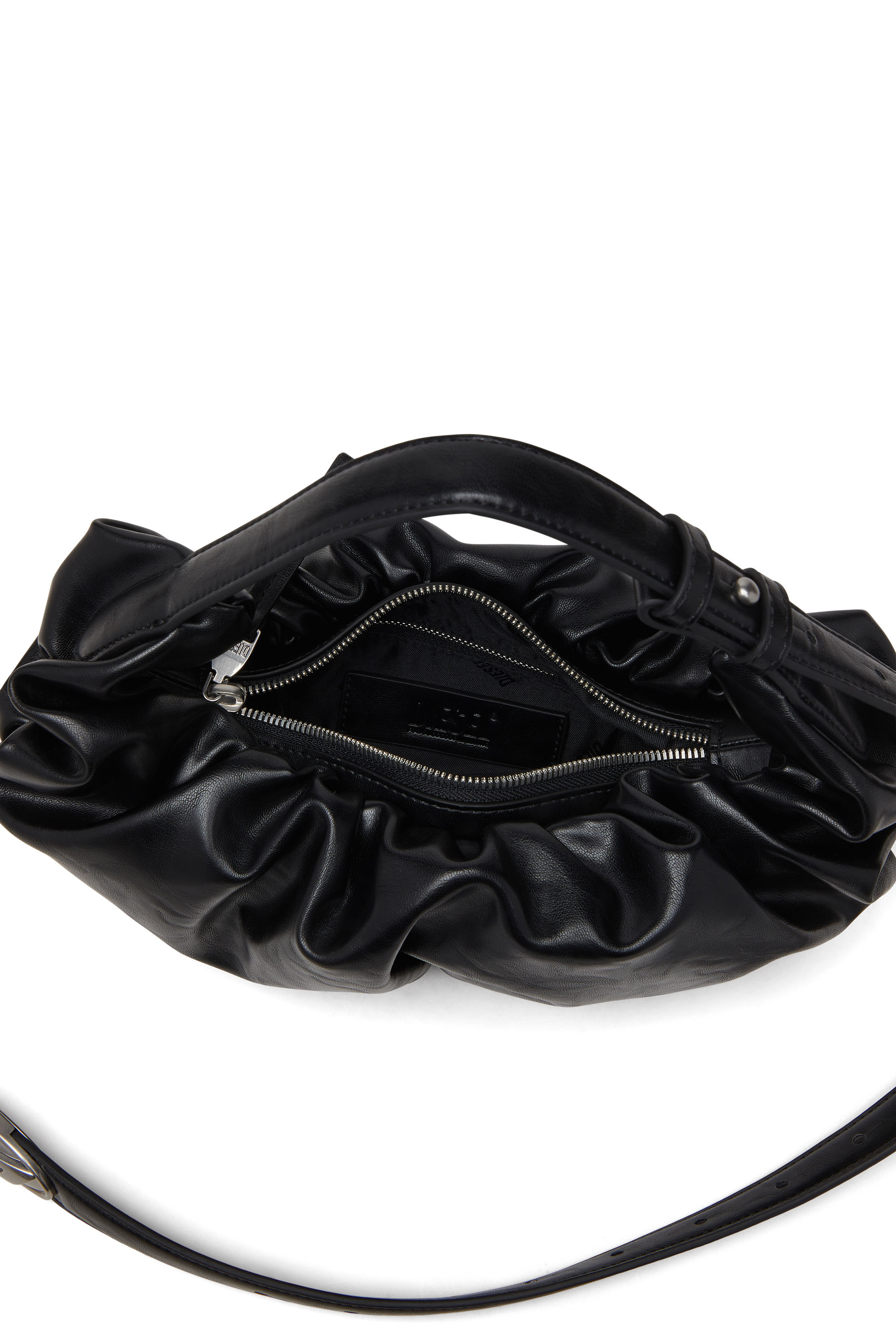 Diesel - GRAB-D HOBO S, Petit sac hobo froissé en PU brillant Femme in Noir - 4