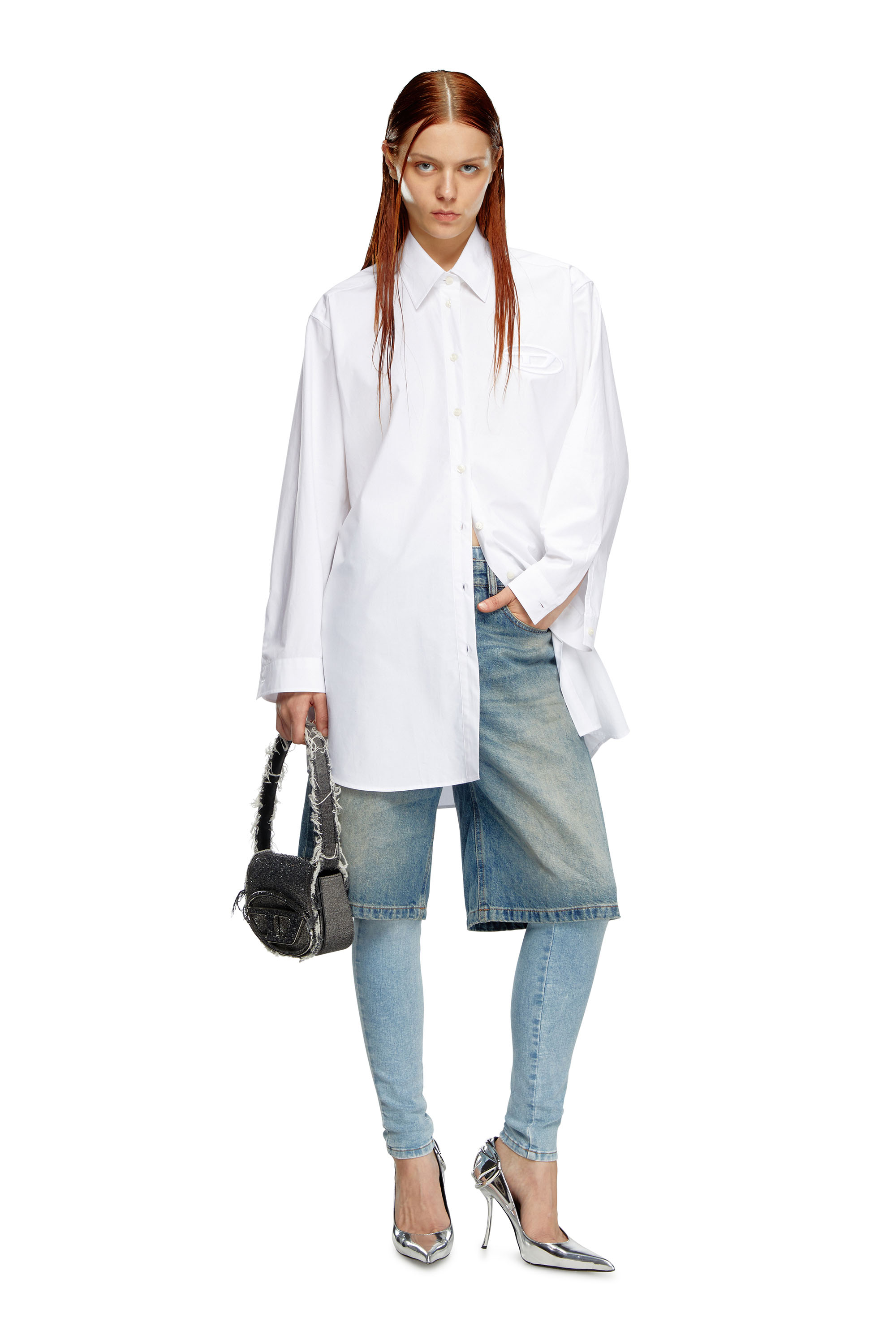 Diesel - 1DR, Woman's 1DR-Iconic shoulder bag in denim and crystals in Black - 2