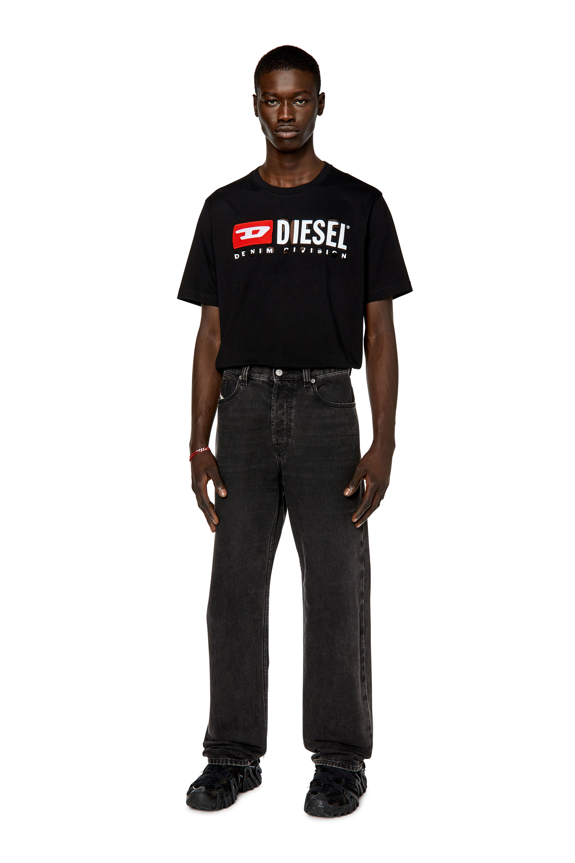 Diesel - T-JUST-DIVSTROYED, Man's T-shirt with peel-off letters in Black - 1