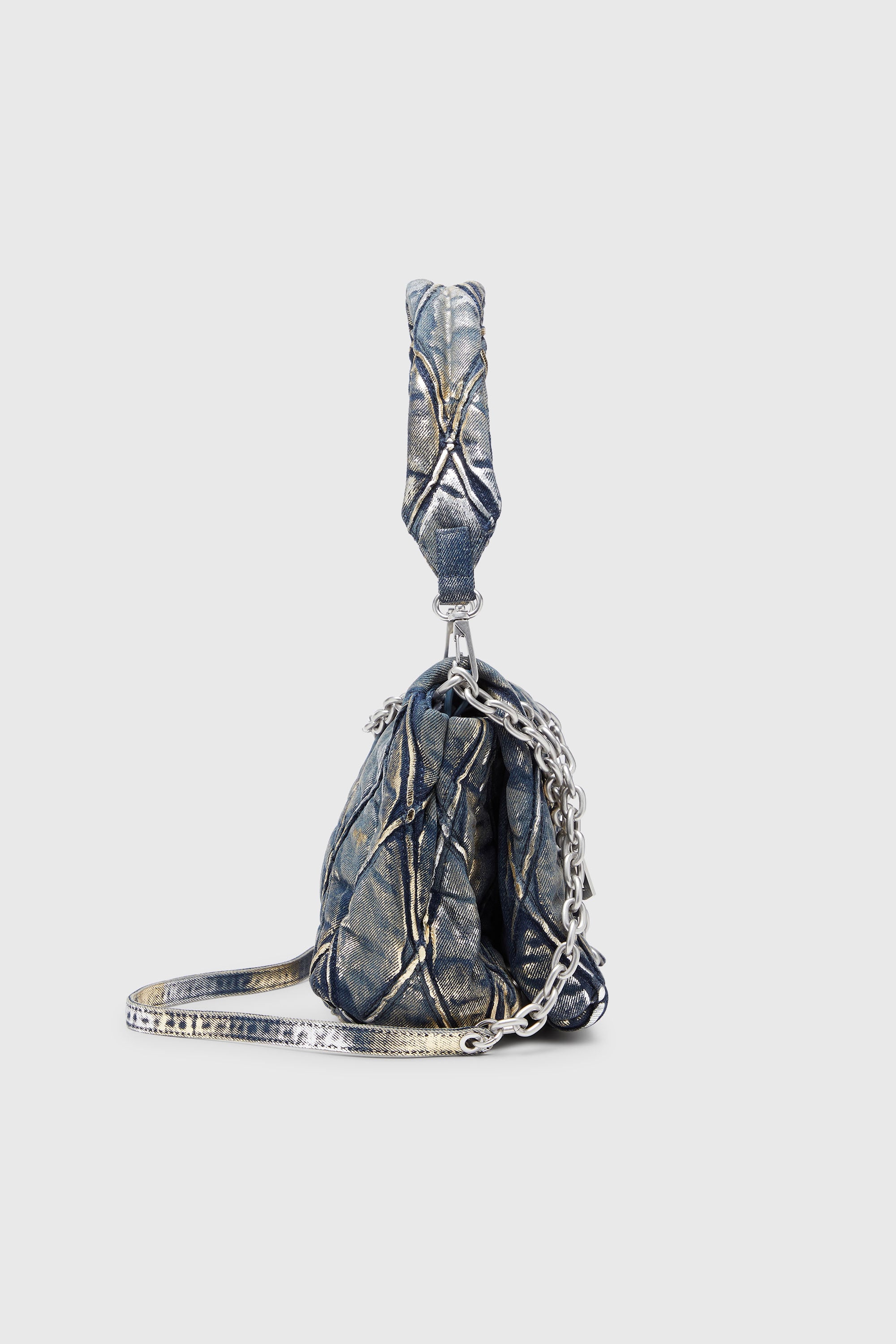 Women's Charm-D - Shoulder bag in metallic-foil denim | Blue