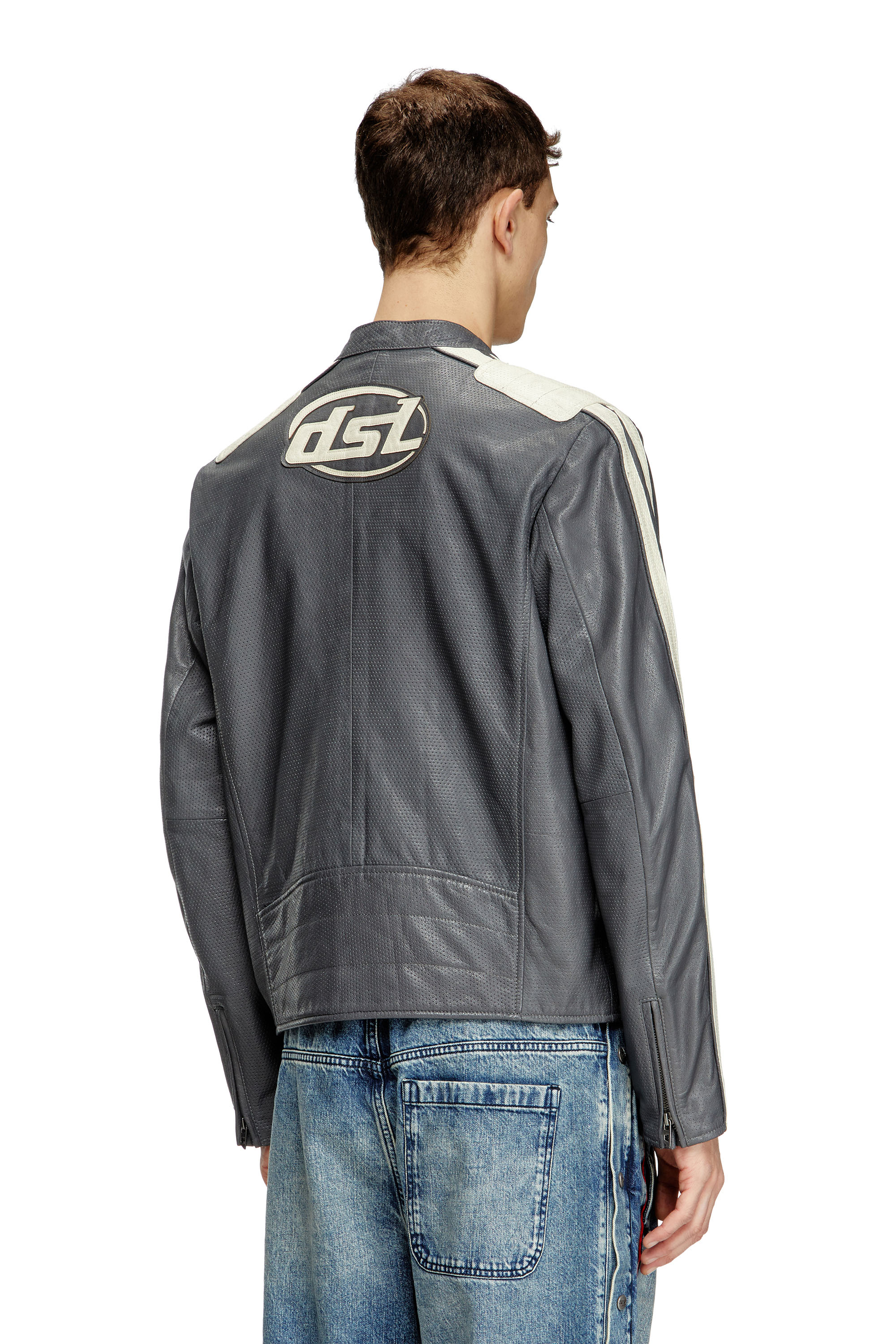 Diesel - L-POP, Veste de motard en cuir perforé Mixte in Gris - 5