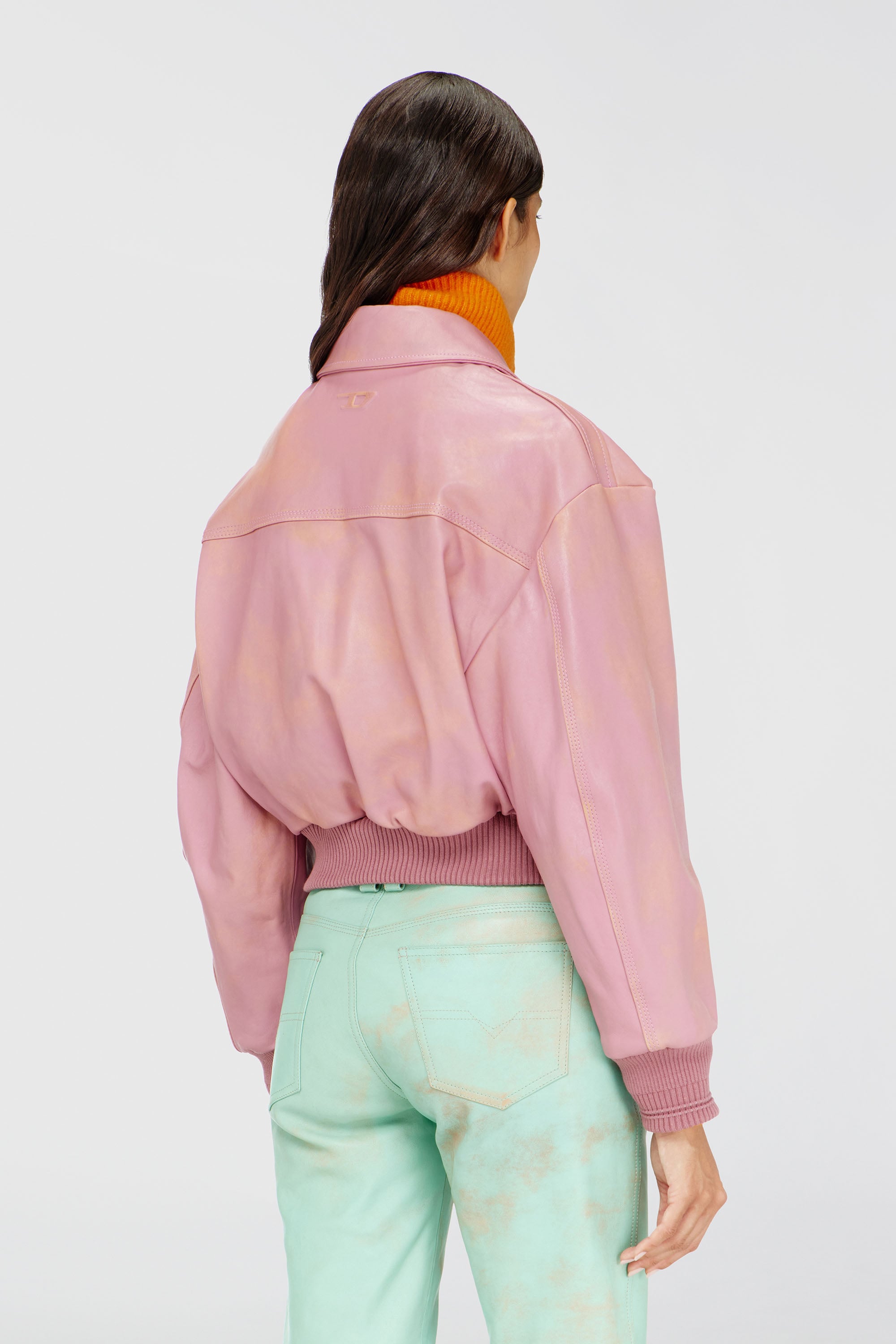 Diesel - L-AVIA, Woman's Aviator jacket in treated leather in Pink - 5