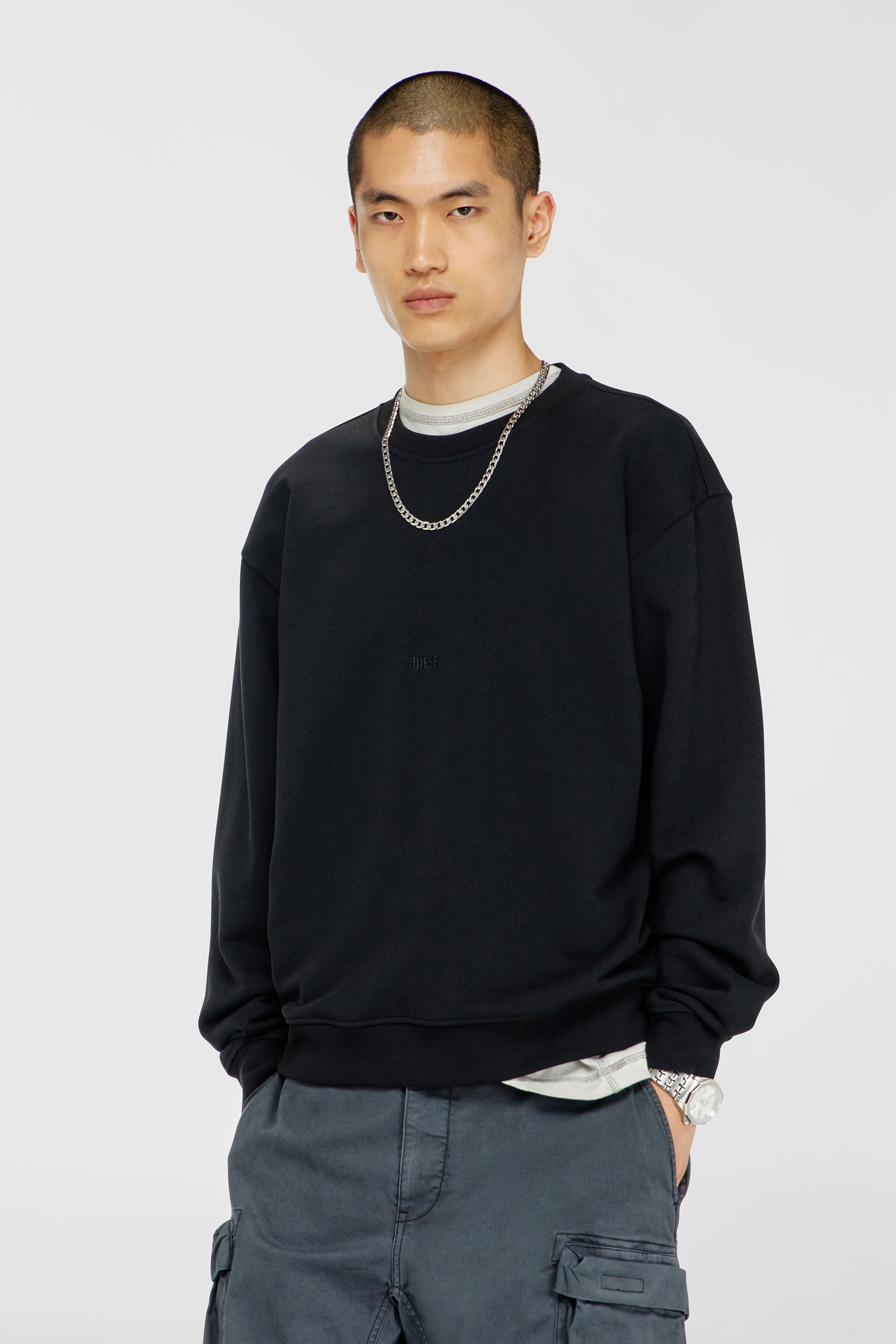 Diesel - S-NORM-AA5, Sudadera de algod&oacute;n con microbordado de logo Hombre in Negro - 1