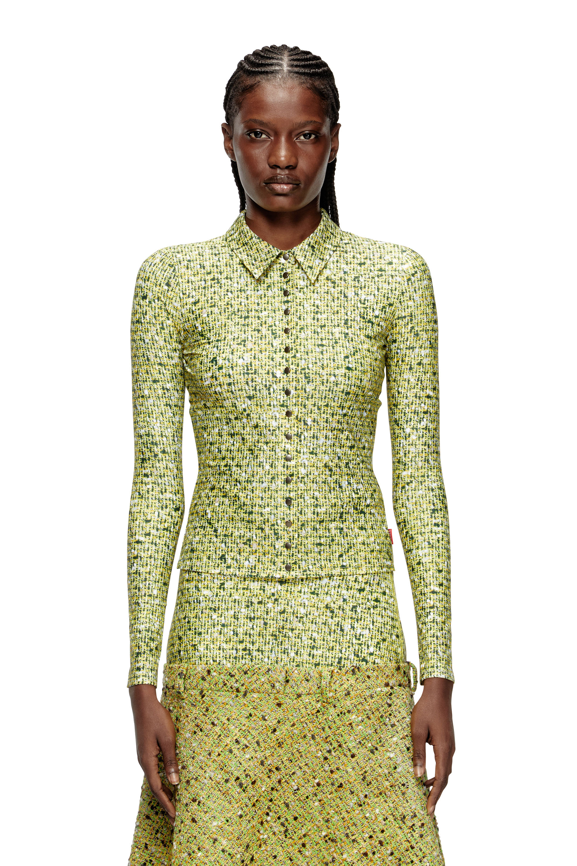 Diesel - C-ELAZ-BC, Female's Stretch fabric shirt with bouclé print in Yellow - 1