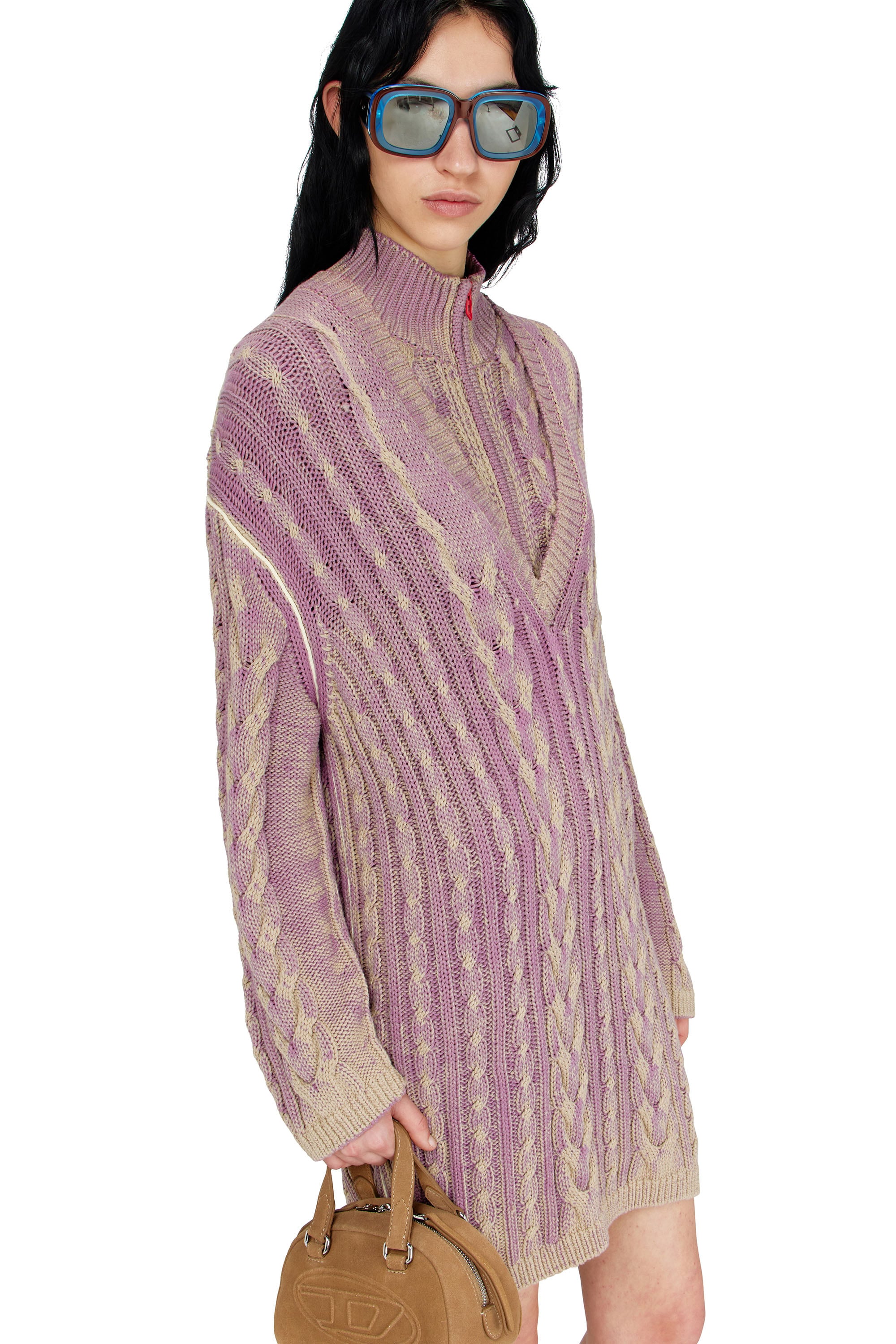 Diesel - M-ELGA, Vestido corto de punto trenzado Mujer in Morado - 4