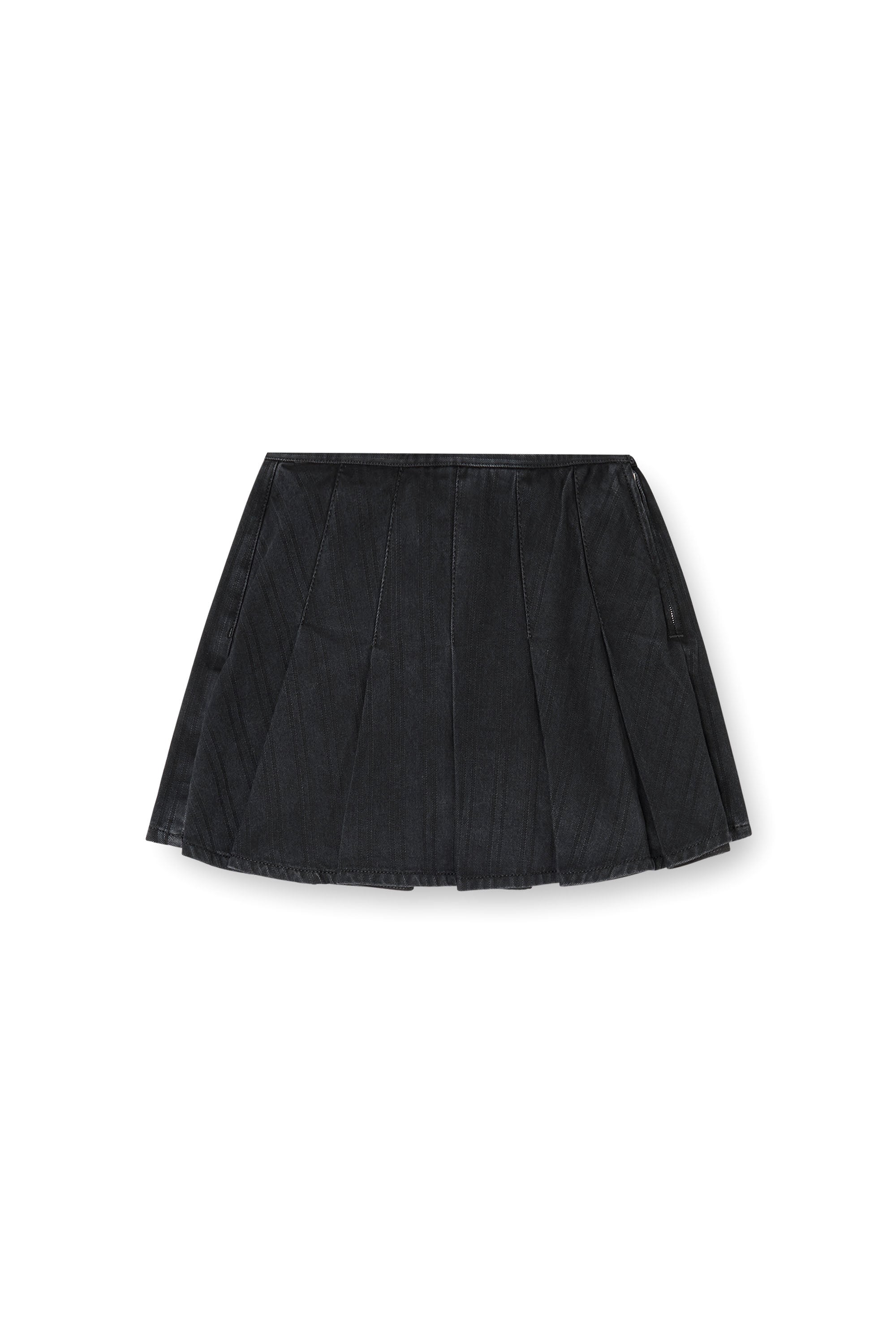 Diesel - DE-SHERO, Woman's Pleated skort in pinstriped denim in Black/Dark grey - 2