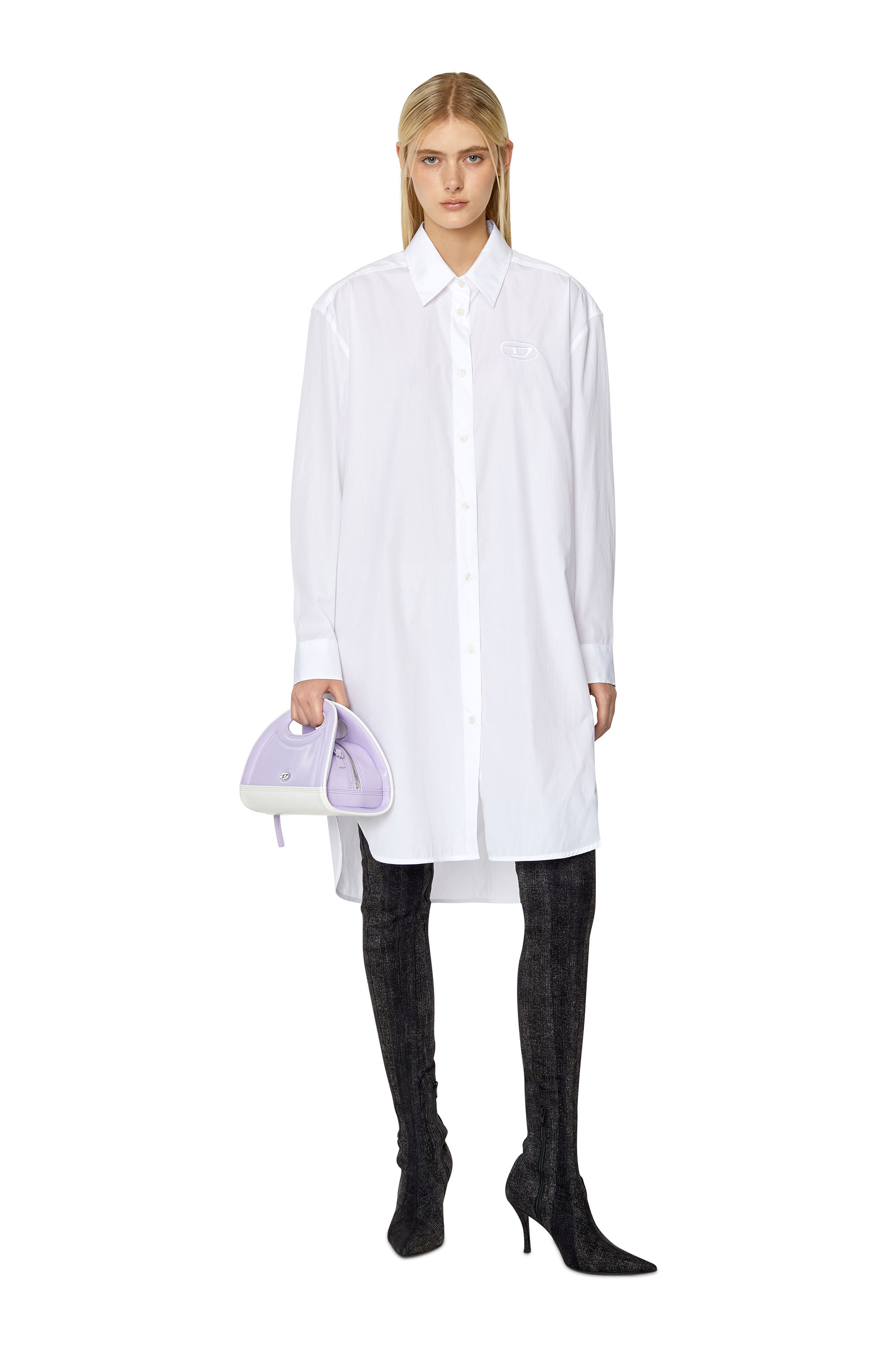 Diesel - D-LUNAR-B, Woman's Shirt dress with 3D embroidery in White - 1