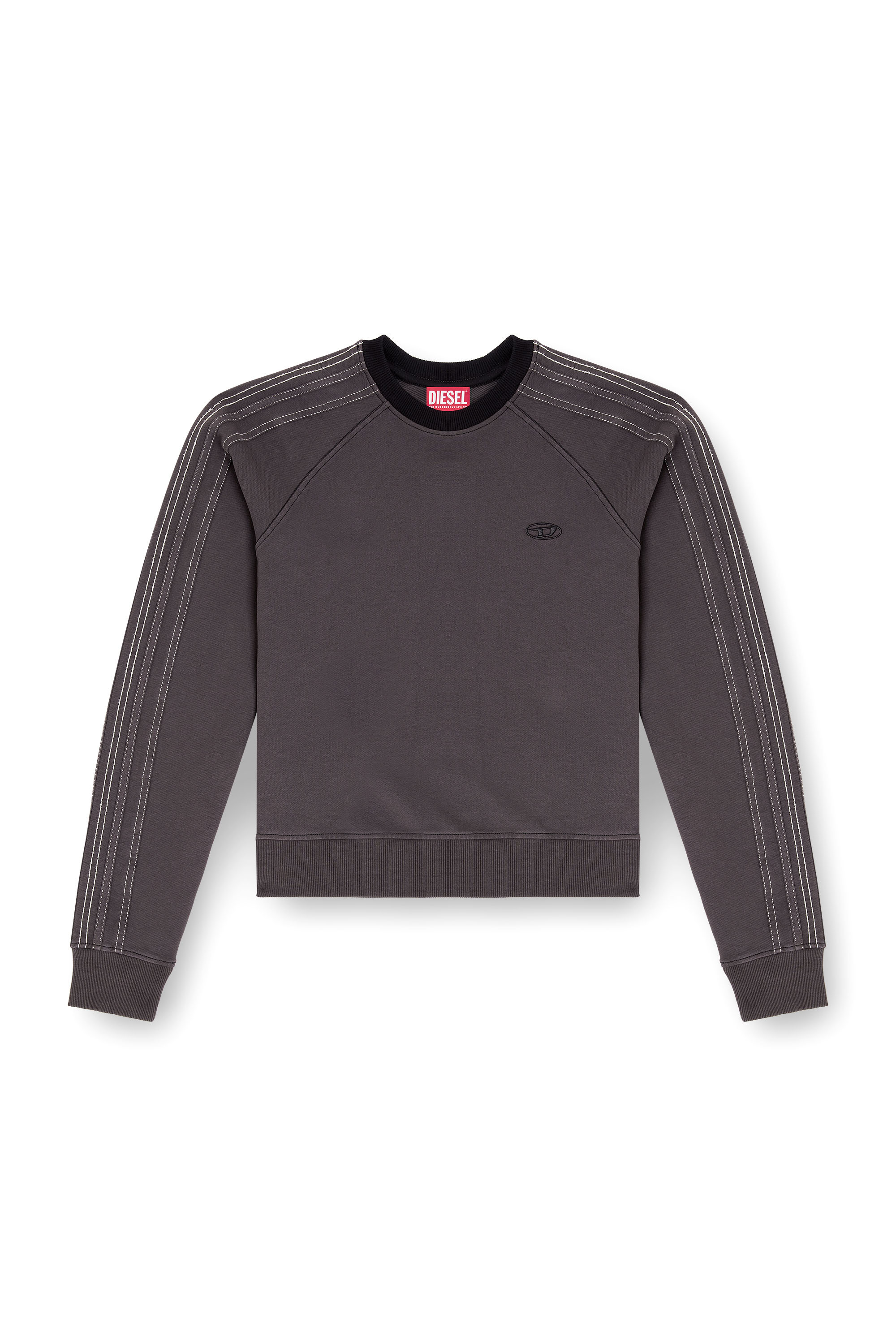 Diesel - F-ALPY, Sweat-shirt avec bandes et broderie Oval D Femme in Gris - 3