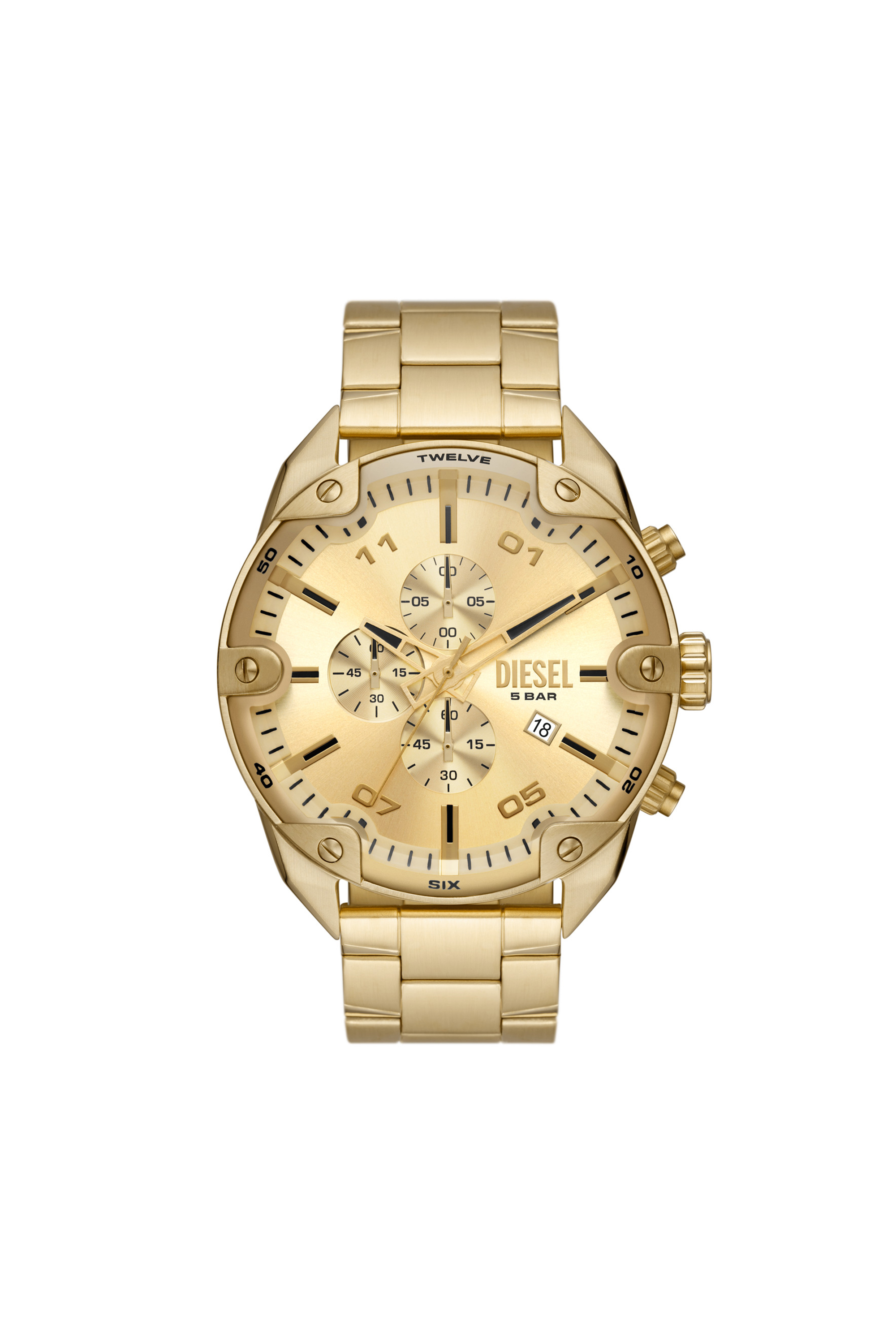 DZ4608 Man: Spiked Chronograph Gold Stainless Steel Watch | Diesel