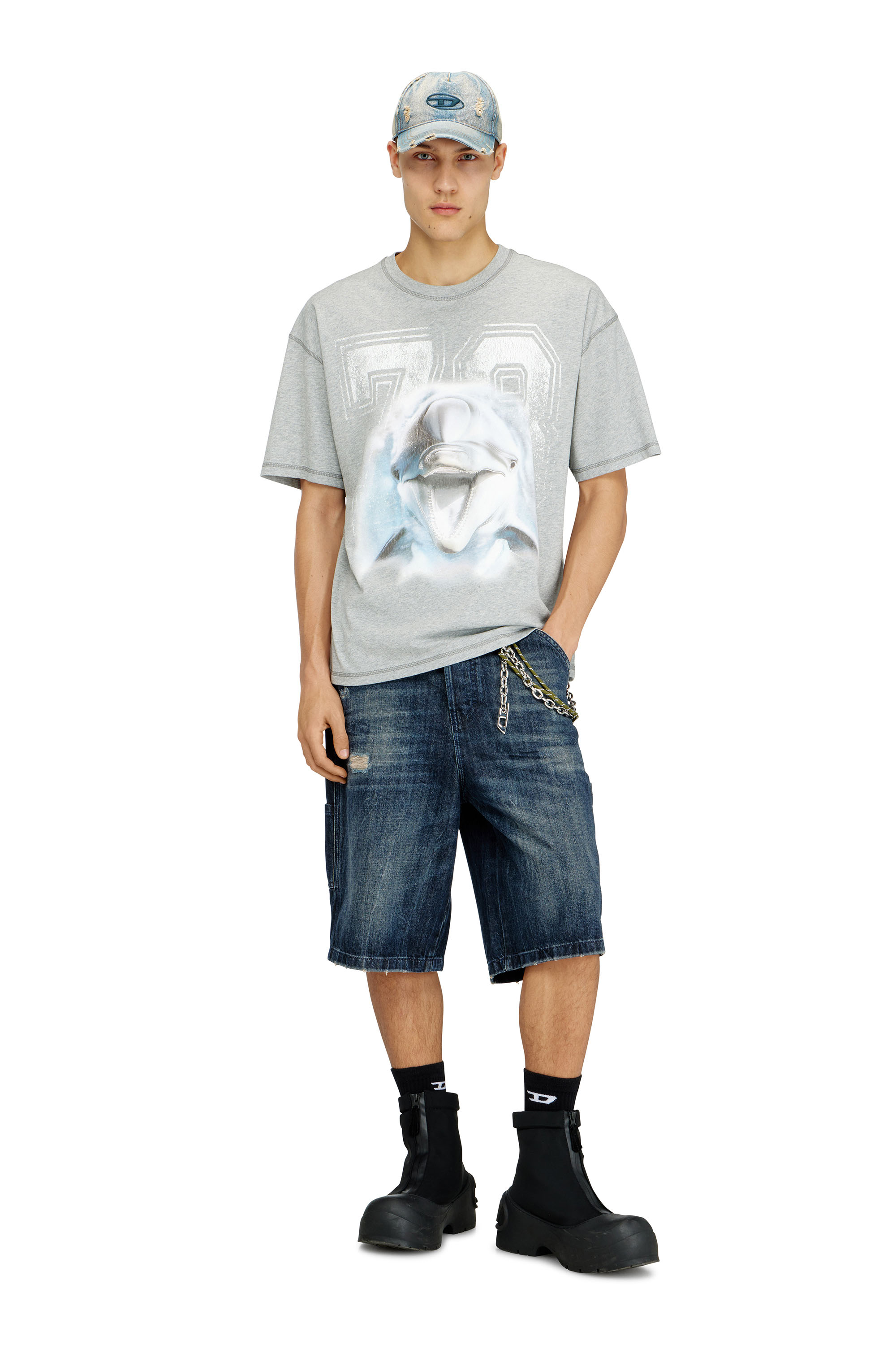 Diesel - C-ENIC, Casquette en denim avec d&eacute;tails effiloch&eacute;s et logo brod&eacute; Homme in Bleu - 4