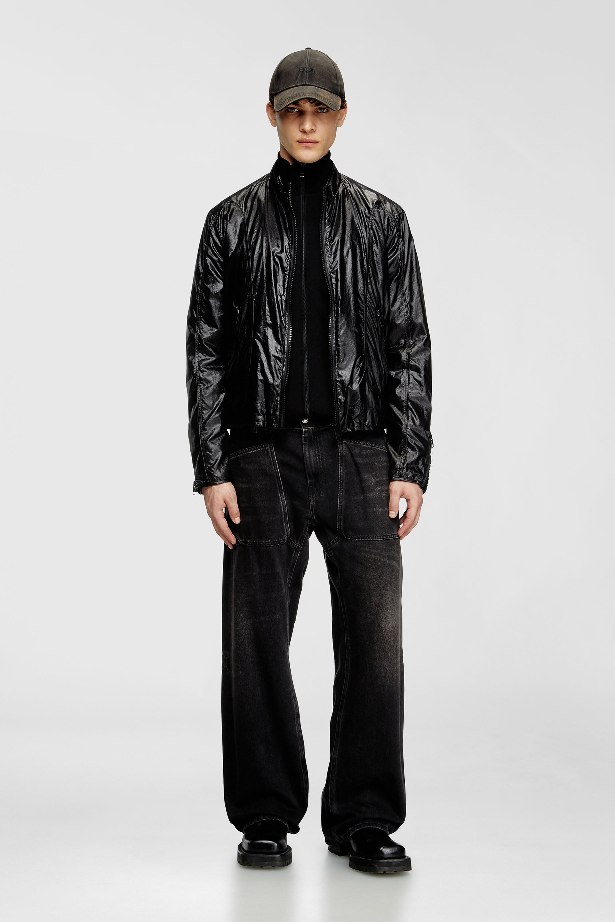 Diesel - J-CLAYS, Male's Biker jacket in shiny ripstop in Black - 2