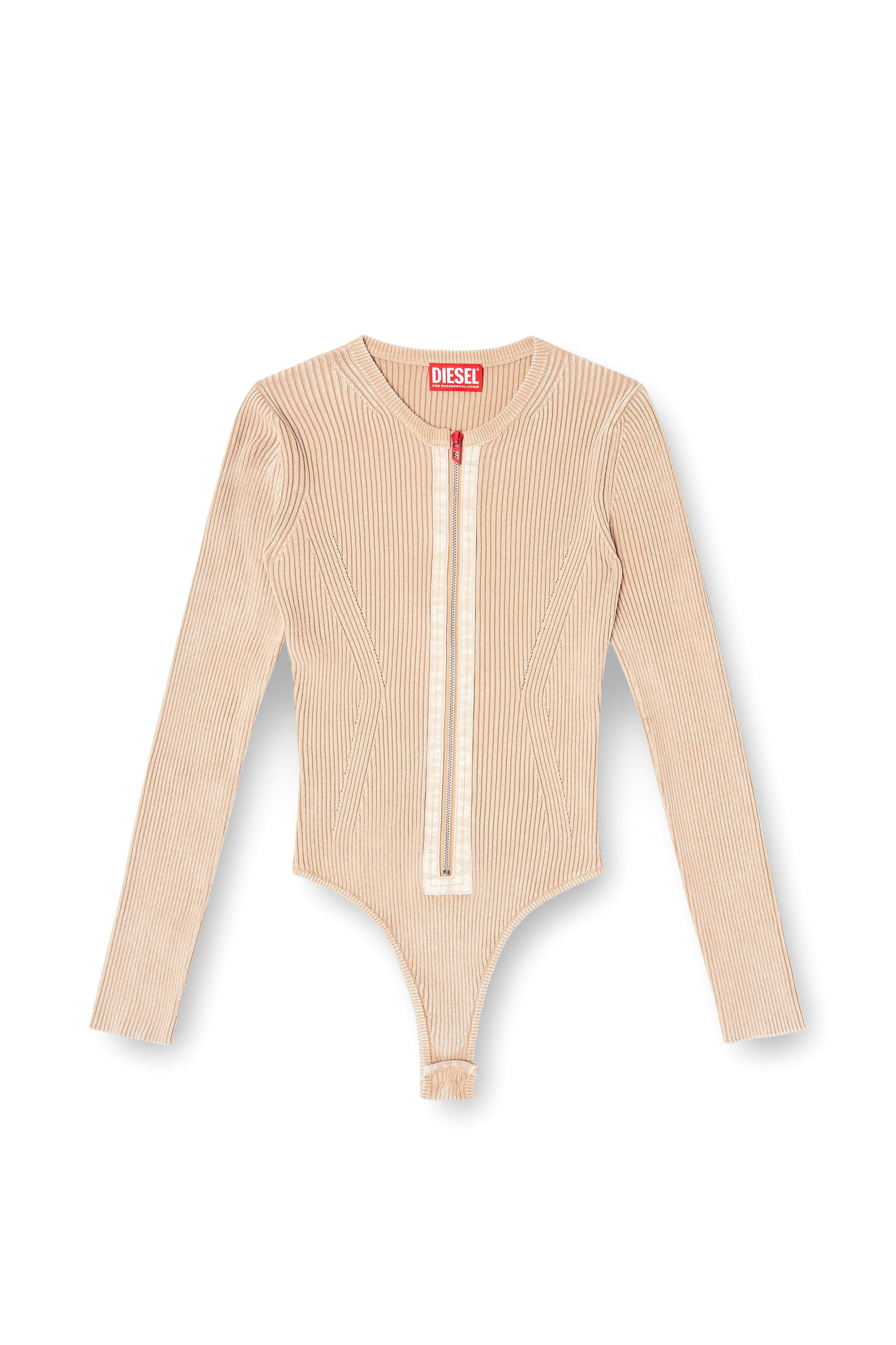 Diesel - M-GILDE, Female's Zip-up cardigan in ribbed cotton in Beige - 3