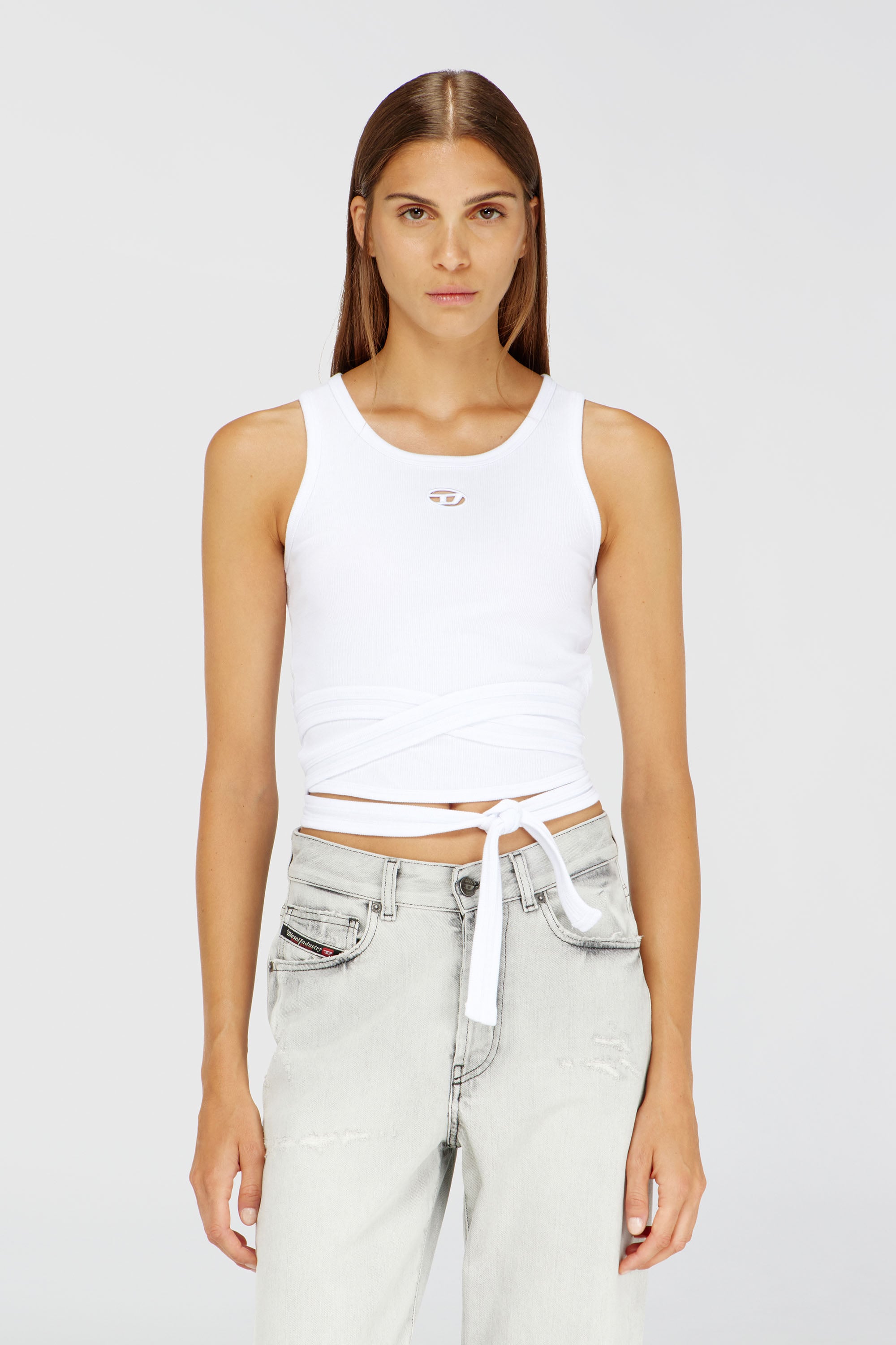 Diesel - T-ANKY-TAIL-S1, Crop top con cordones envolventes Mujer in Blanco - 3