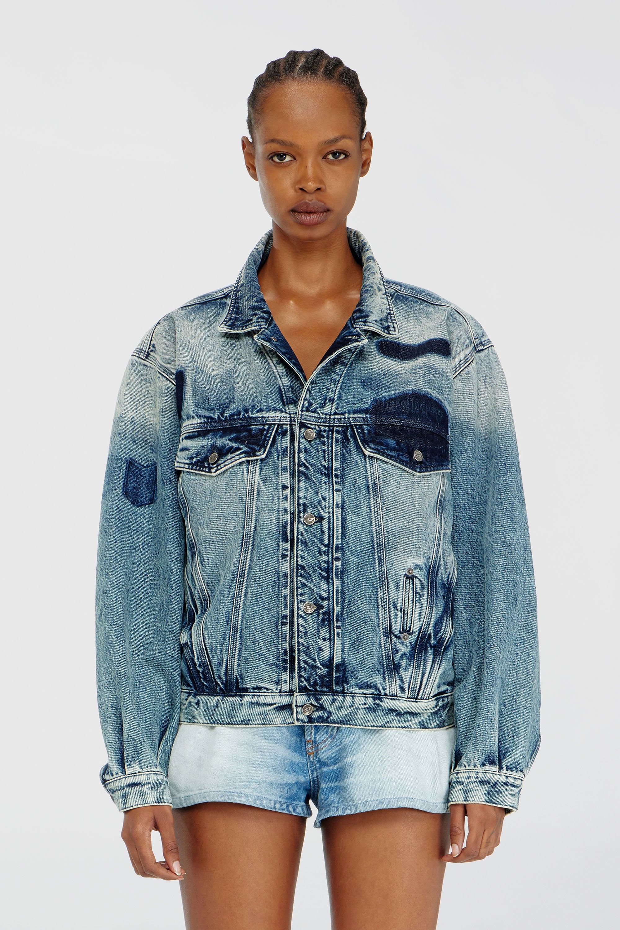 Diesel - D-DENVER-S2, Chaqueta trucker con efecto patch Unisex in Azul marino - 1