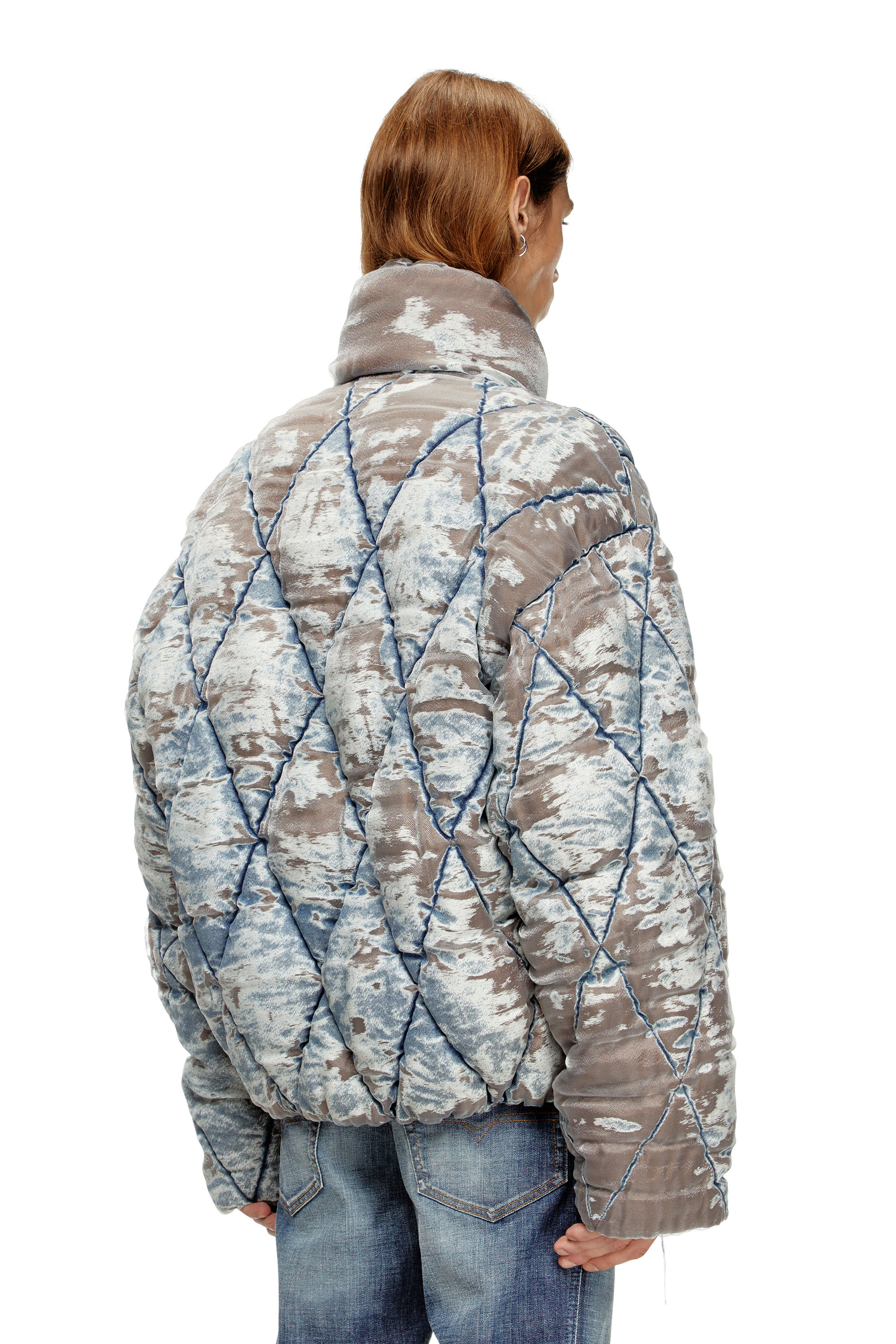 Diesel - W-KONS, Male's Padded jacket in argyle-quilted devoré denim in null - 3