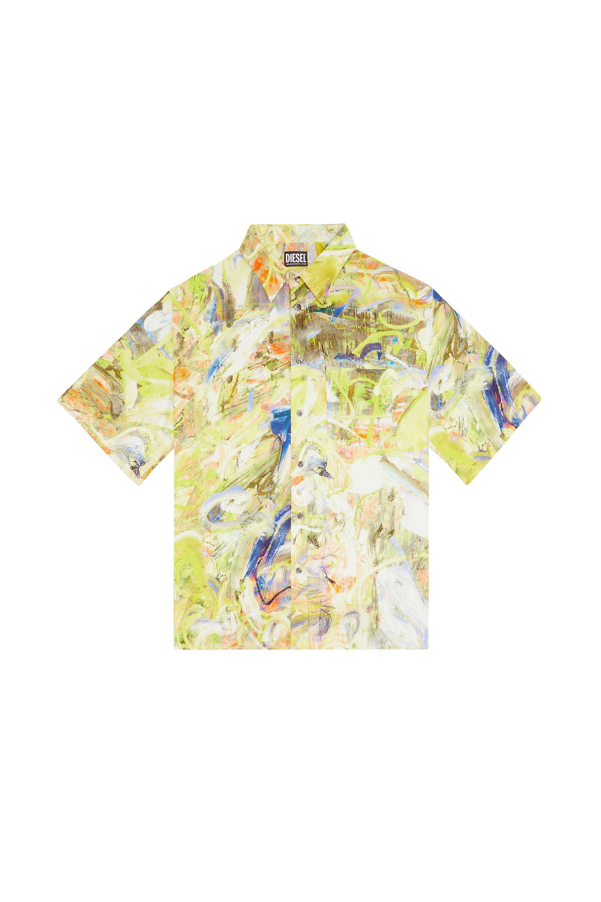 Diesel - S-UMBE-SSL-PRINT, Man's Short sleeve shirt in printed twill in Green/Yellow - 2