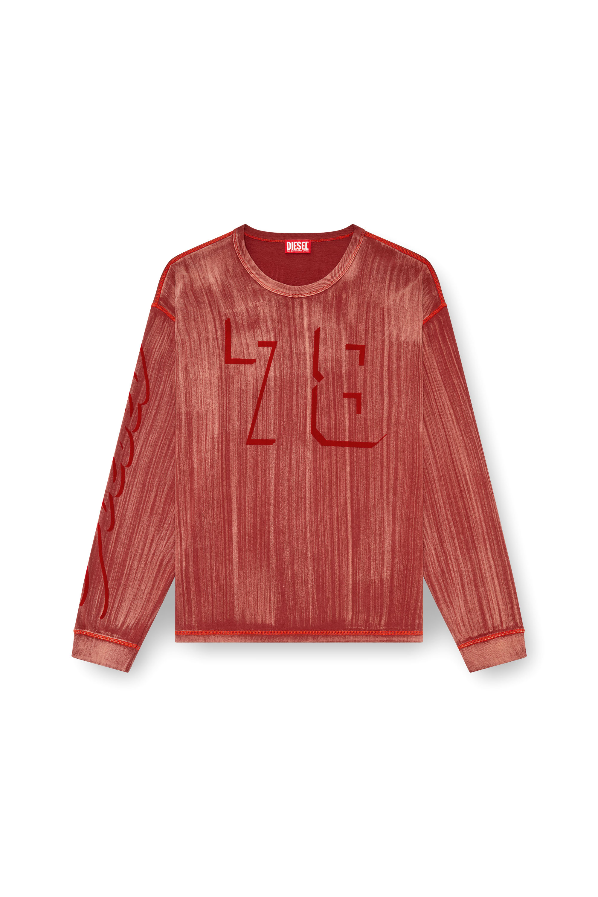Diesel - T-BOXT-LS-Q2, Male's Long-sleeve T-shirt with brushstroke fading in Red - 3