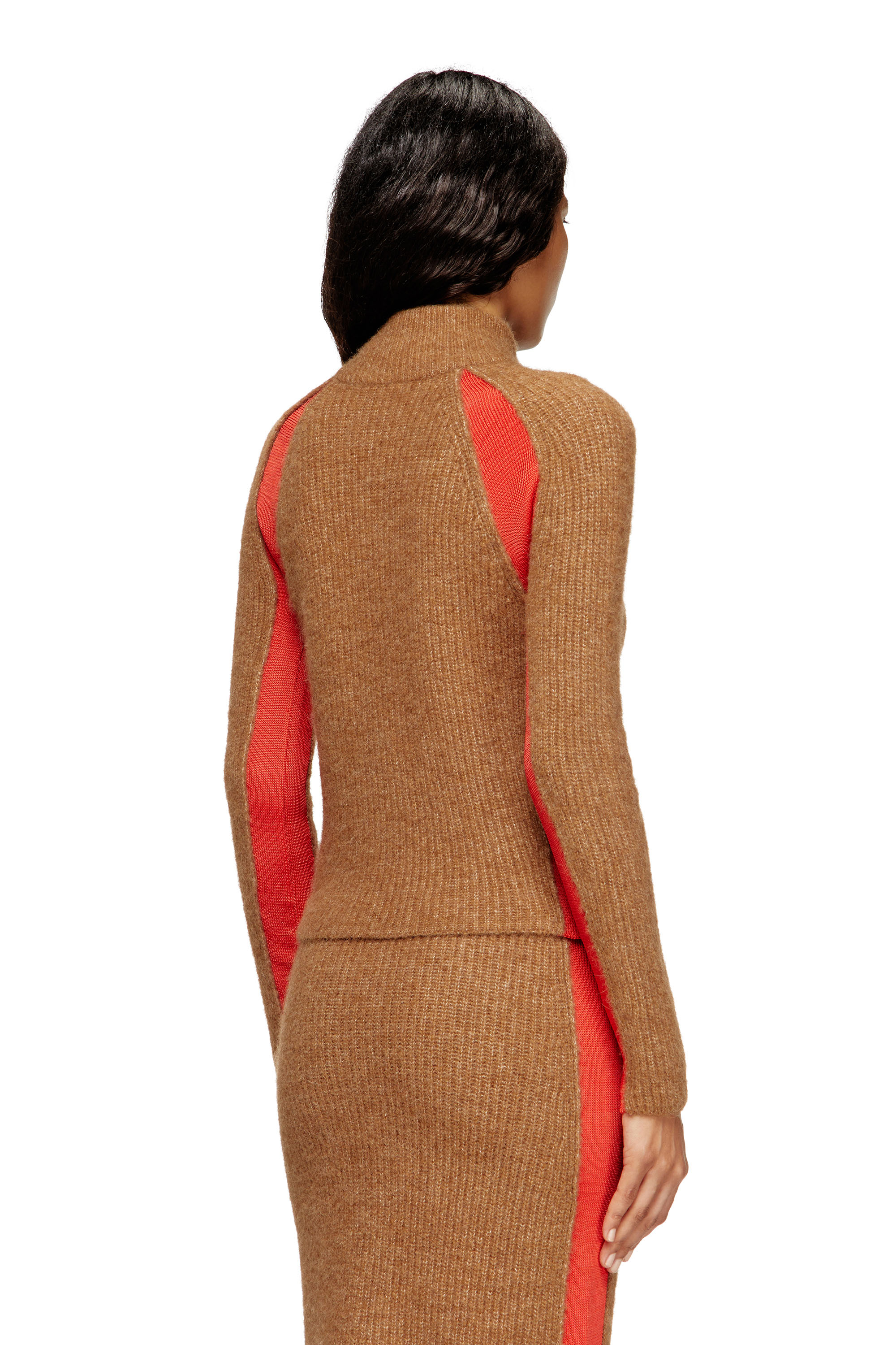 Diesel - M-LOUISE, Female's Alpaca-blend cardigan with contrast inserts in Brown - 4
