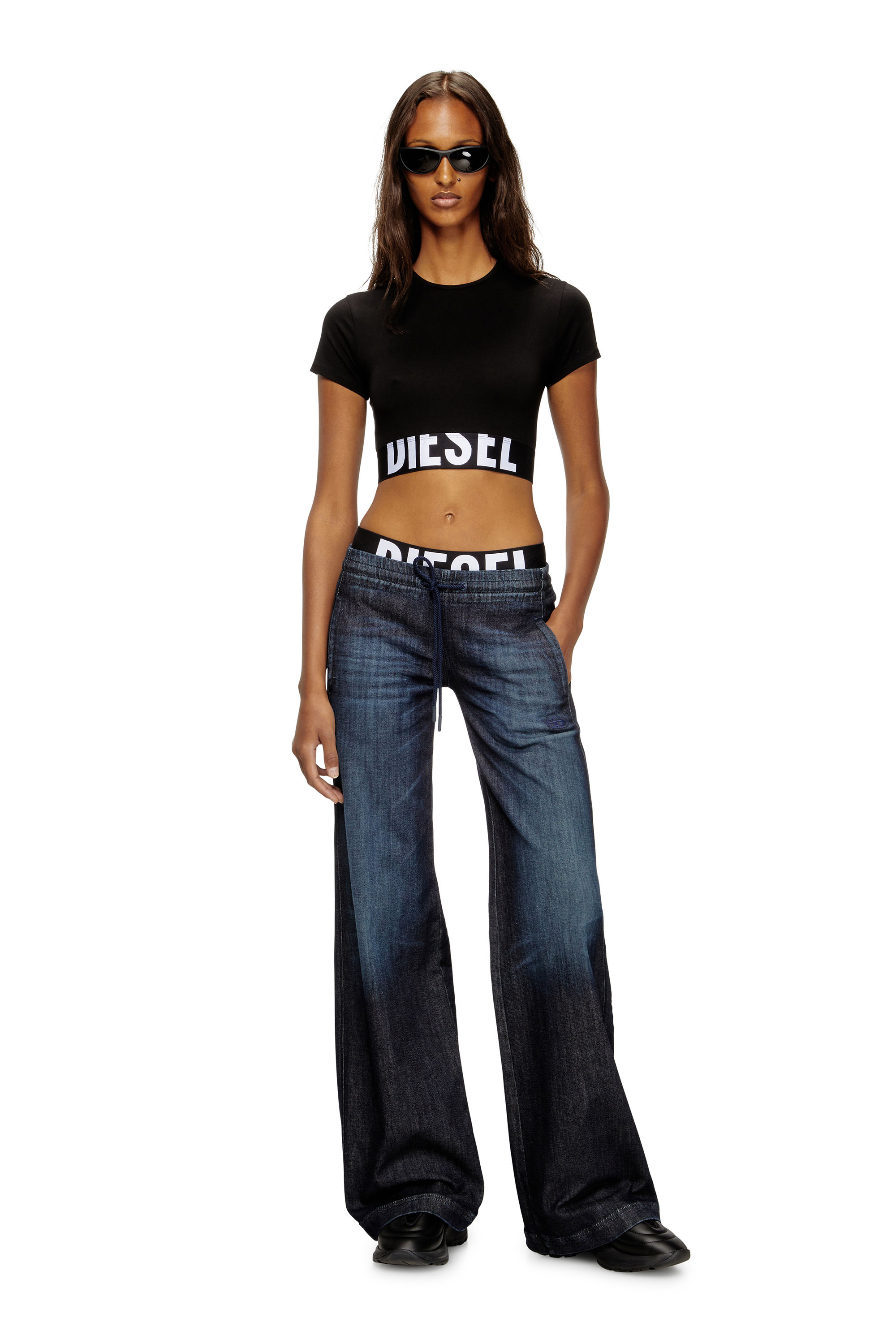 Diesel - UFTEE-SPORT-CROPPED-T-SHIRT, Woman's Sporty cropped top with logo band in Black - 5