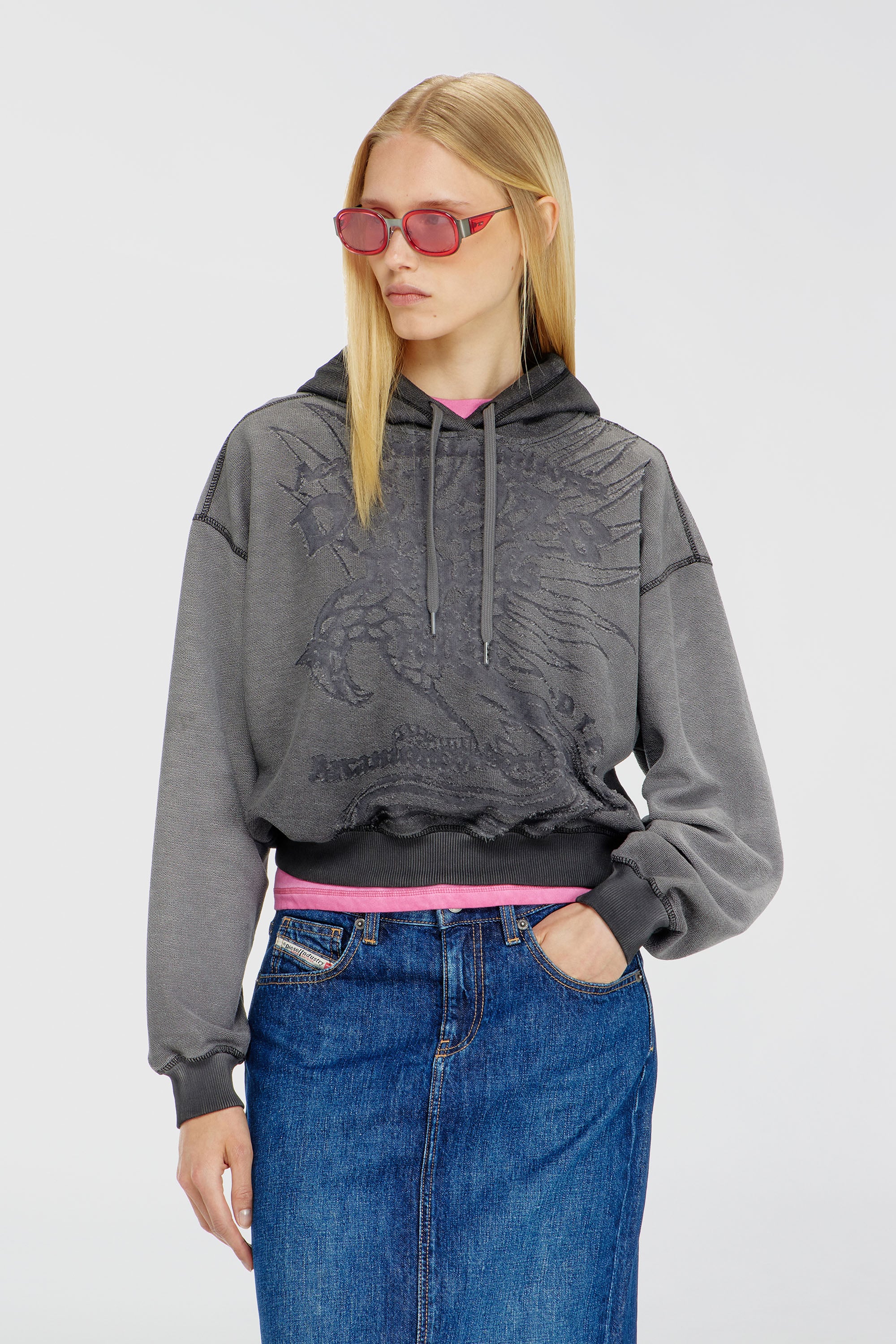 Diesel - F-SUNNY-HOOD, Female's Hoodie with d&eacute;vor&eacute; print in Grey - 1