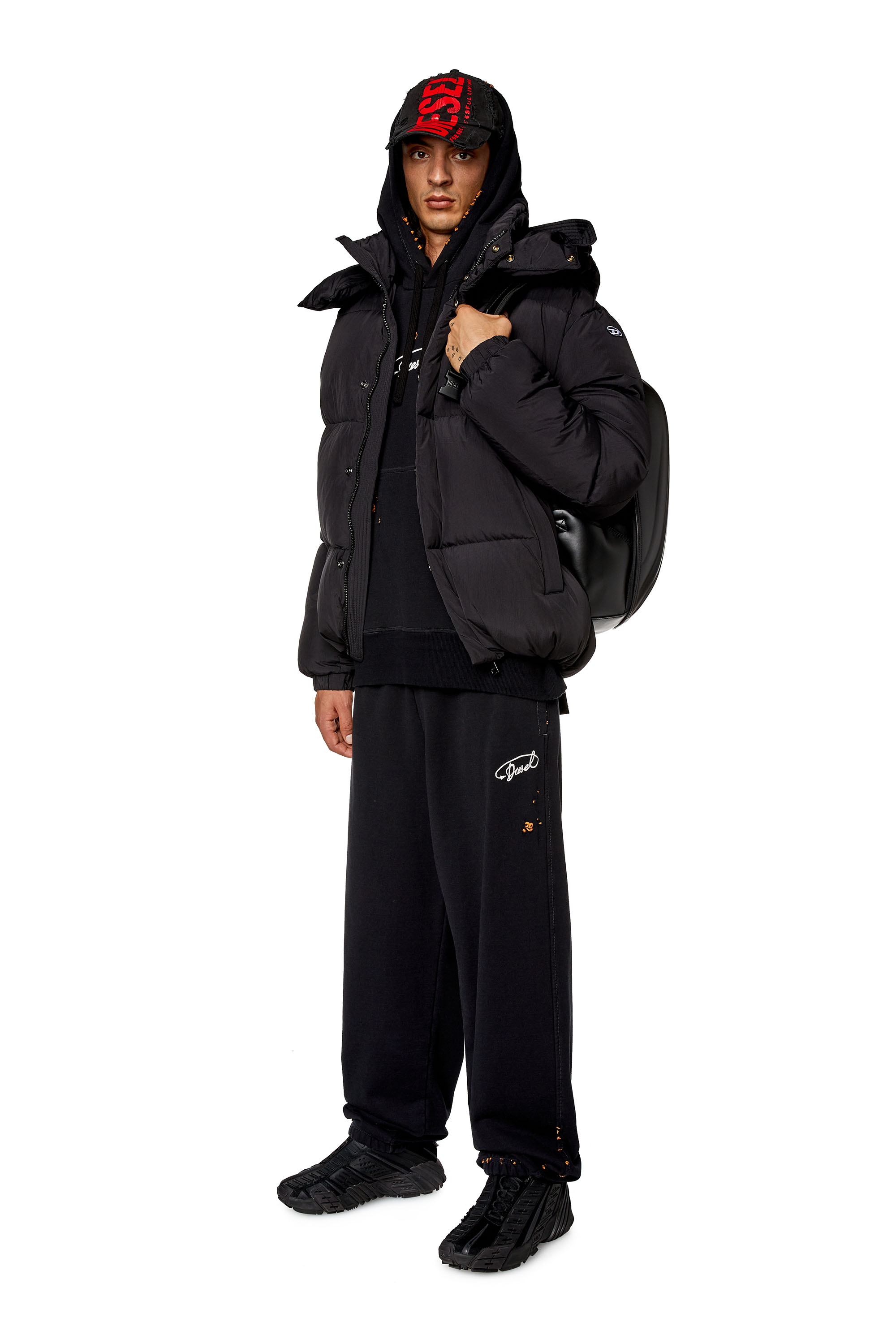 Diesel - W-ROLFYS, Man's Down jacket in recycled nylon taslan in Black - 1