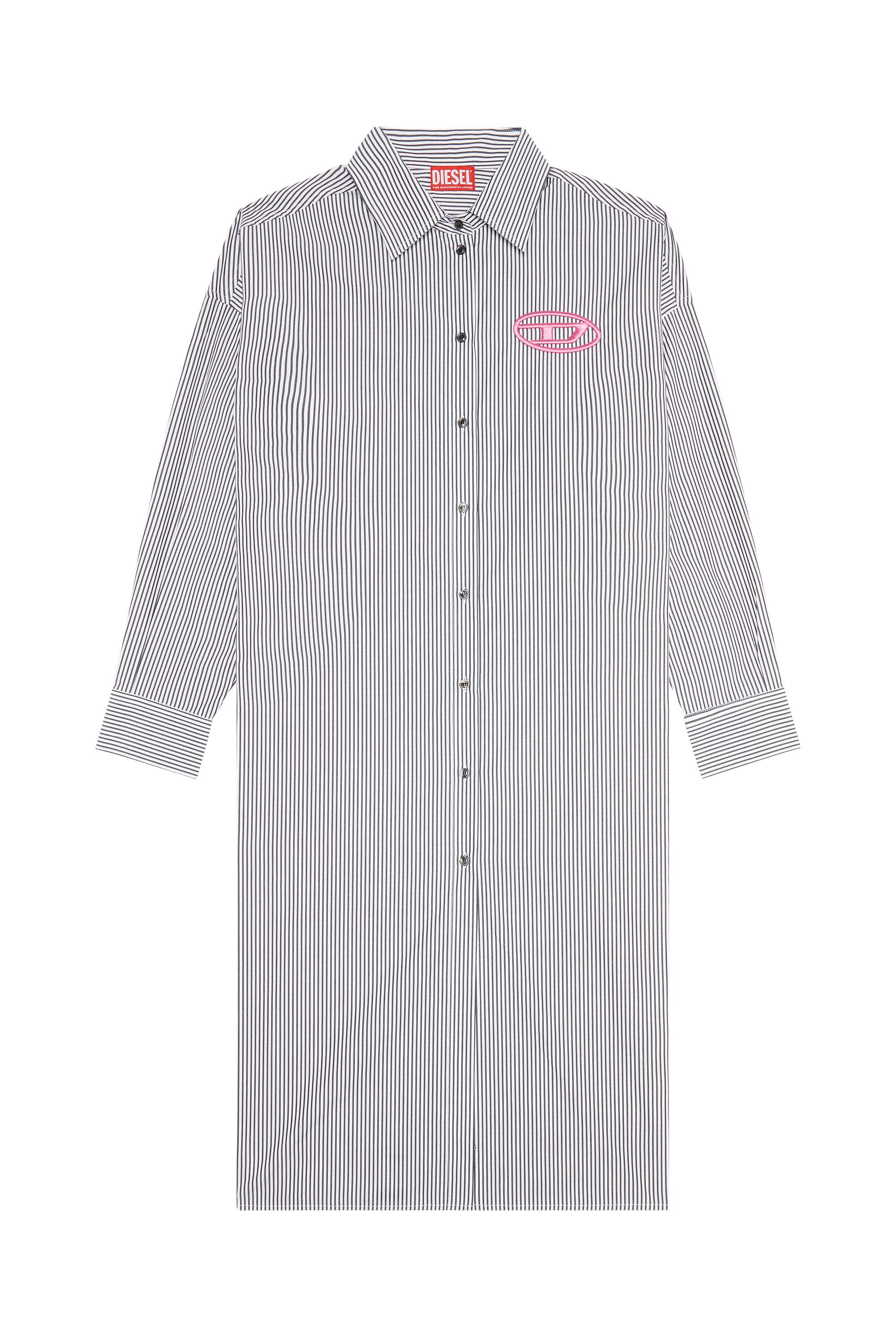 Diesel - D-LUN-STRIPE, Vestido camisero a rayas con logotipo bordado Mujer in Multicolor - 2