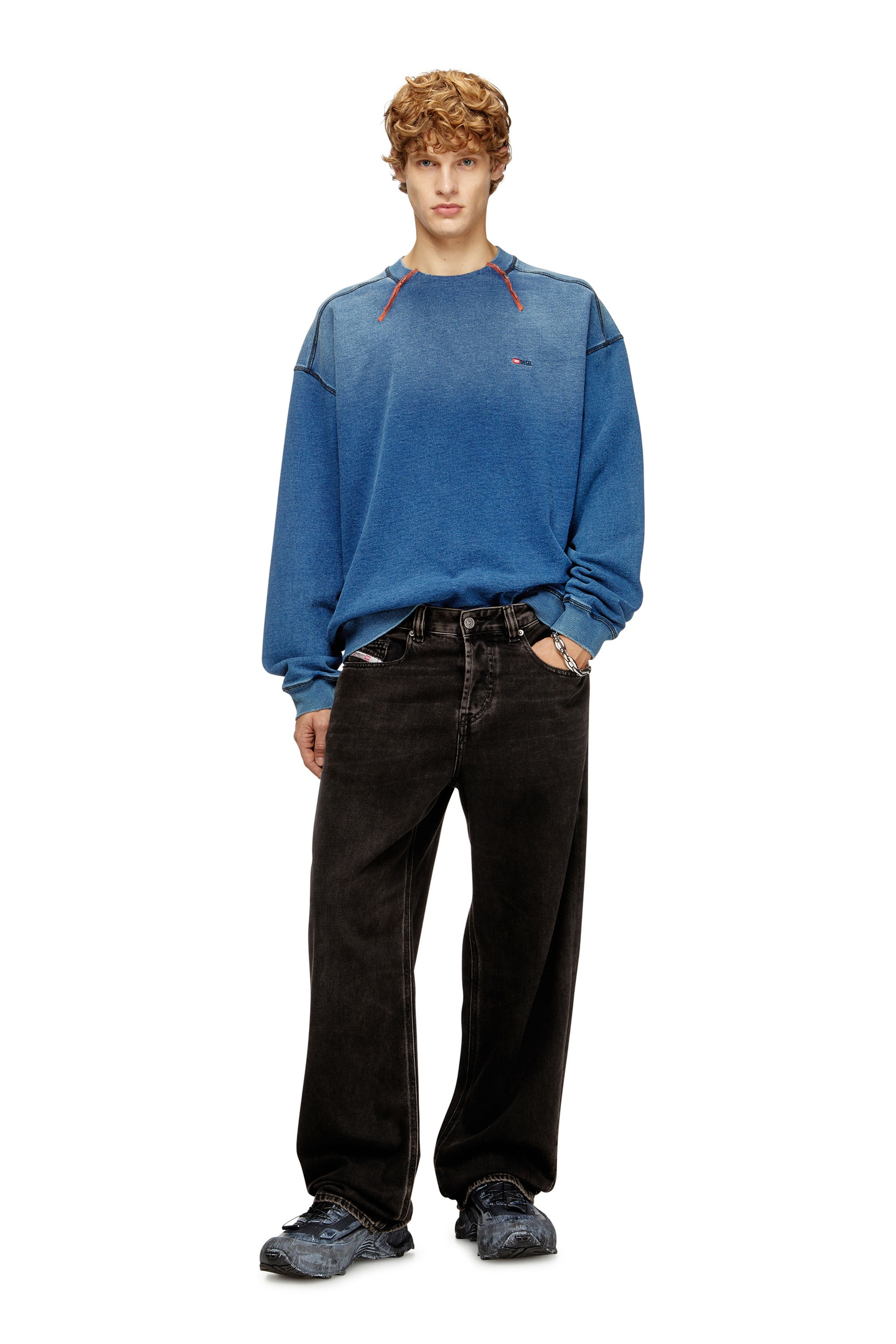 Diesel - S-CRAO-BOXT, Male's Cotton sweater with contrasting stitching in Blue - 1