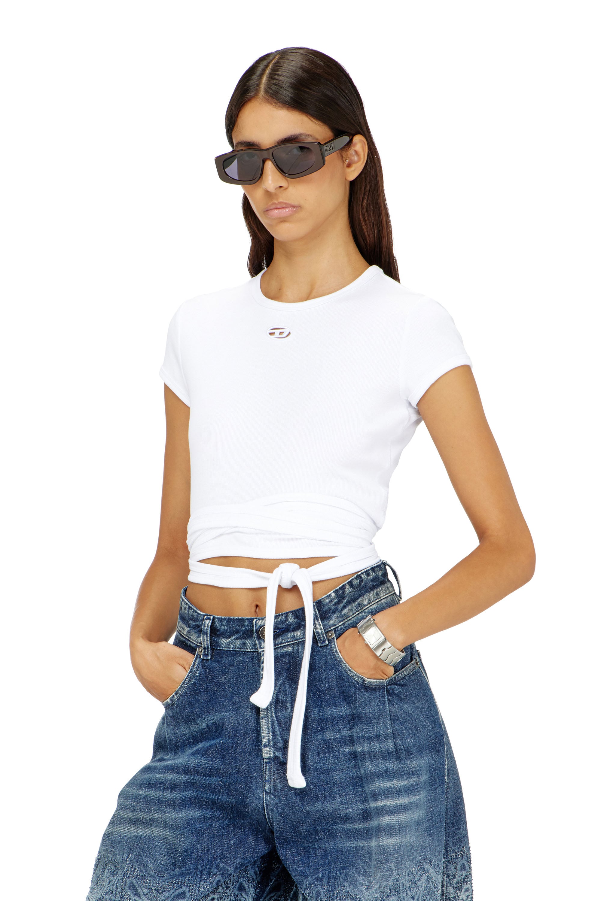 Diesel - T-BUNNY-TAIL-S1, Top de canal&eacute; con cordones envolventes Mujer in Blanco - 1
