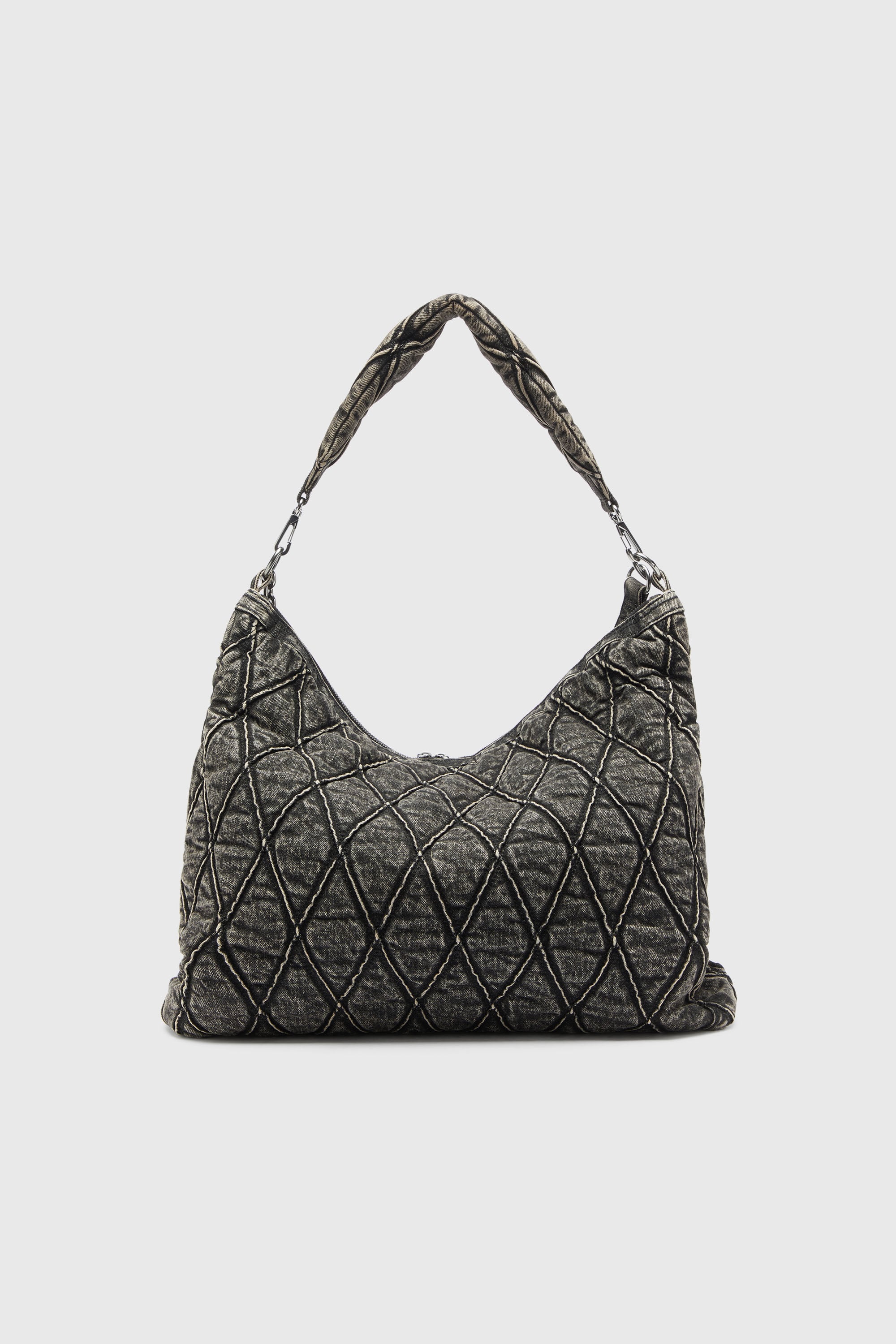 Diesel - CHARM-D HOBO, Woman's Charm-D - Hobo bag in acid-wash quilted denim in Dark grey - 2