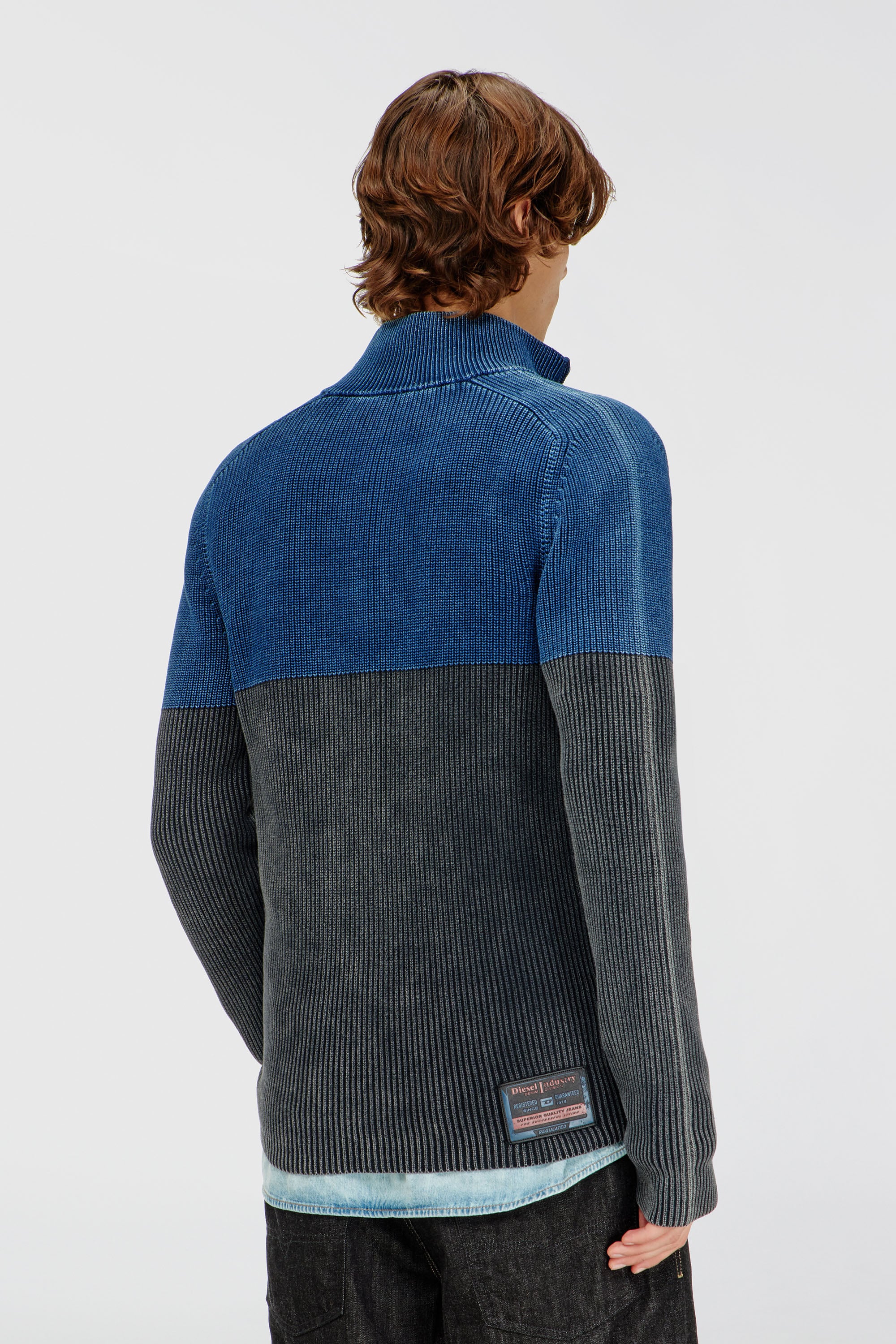 Men's Zip-up cardigan with two-tone denim effect | Multicolor