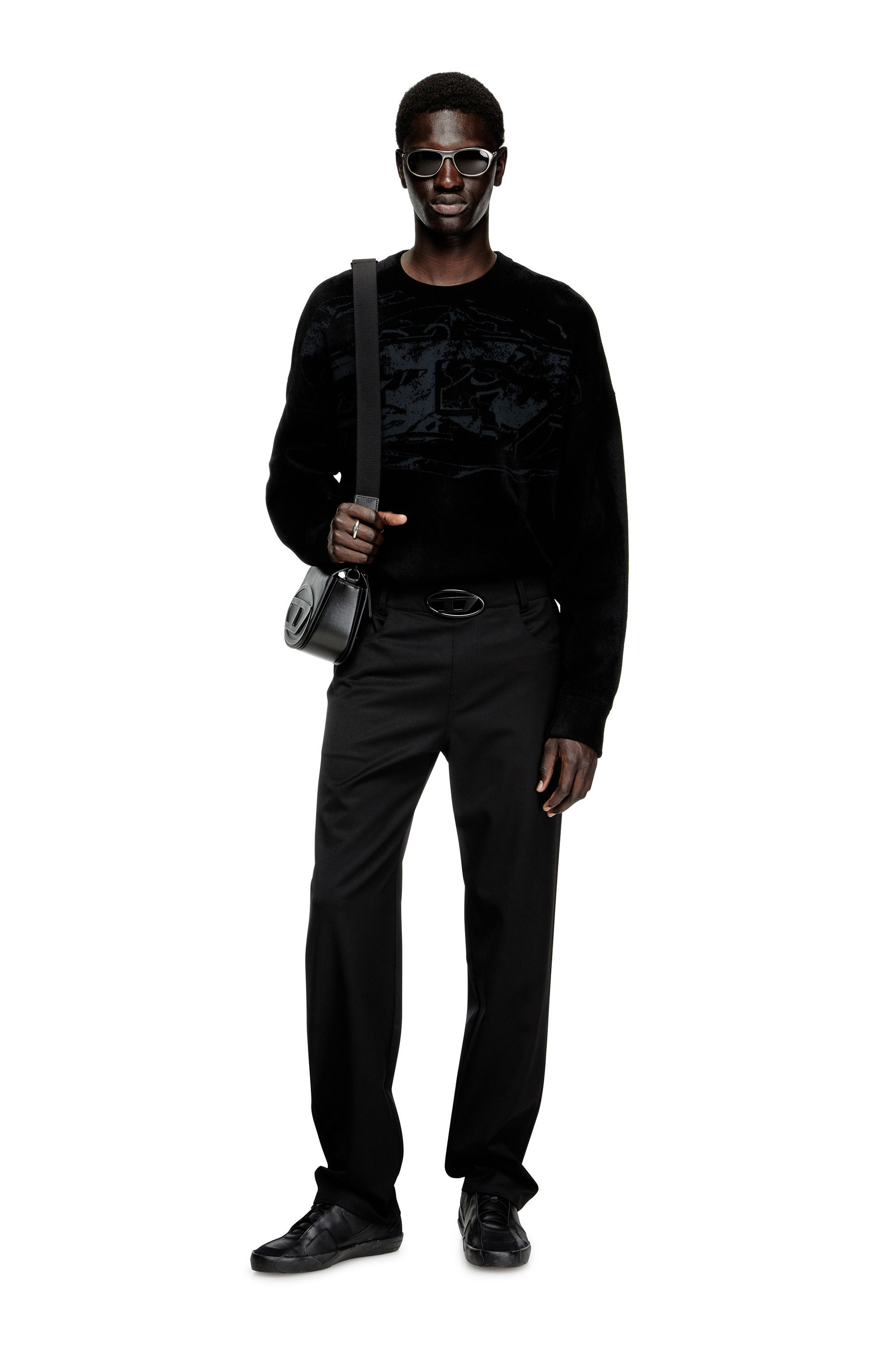 Diesel - K-TRESA, Male's Chenille-jacquard jumper with logo motif in Black - 2