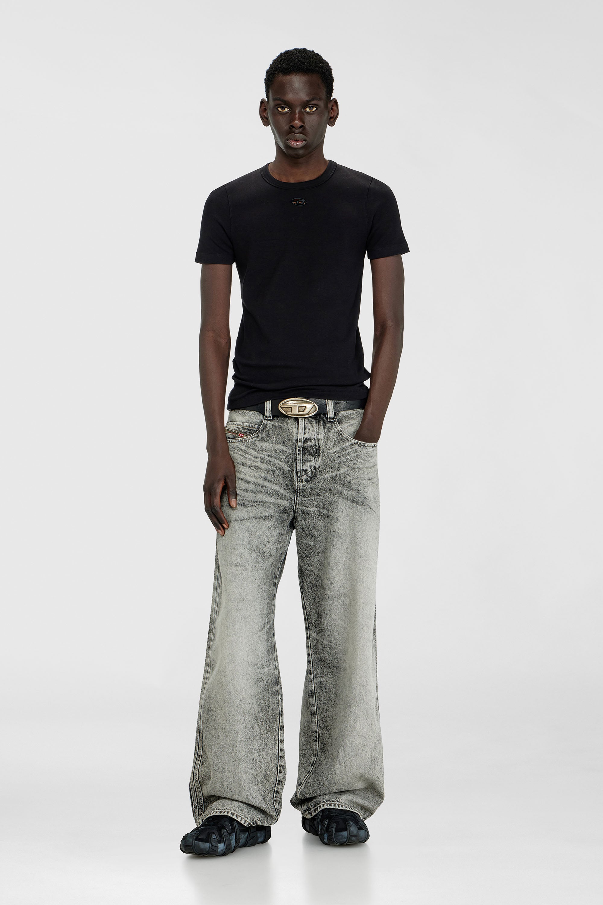 Diesel - T-RIBBER-DCO, Male's Slim short-sleeve top with laser cut Oval D in Black - 2