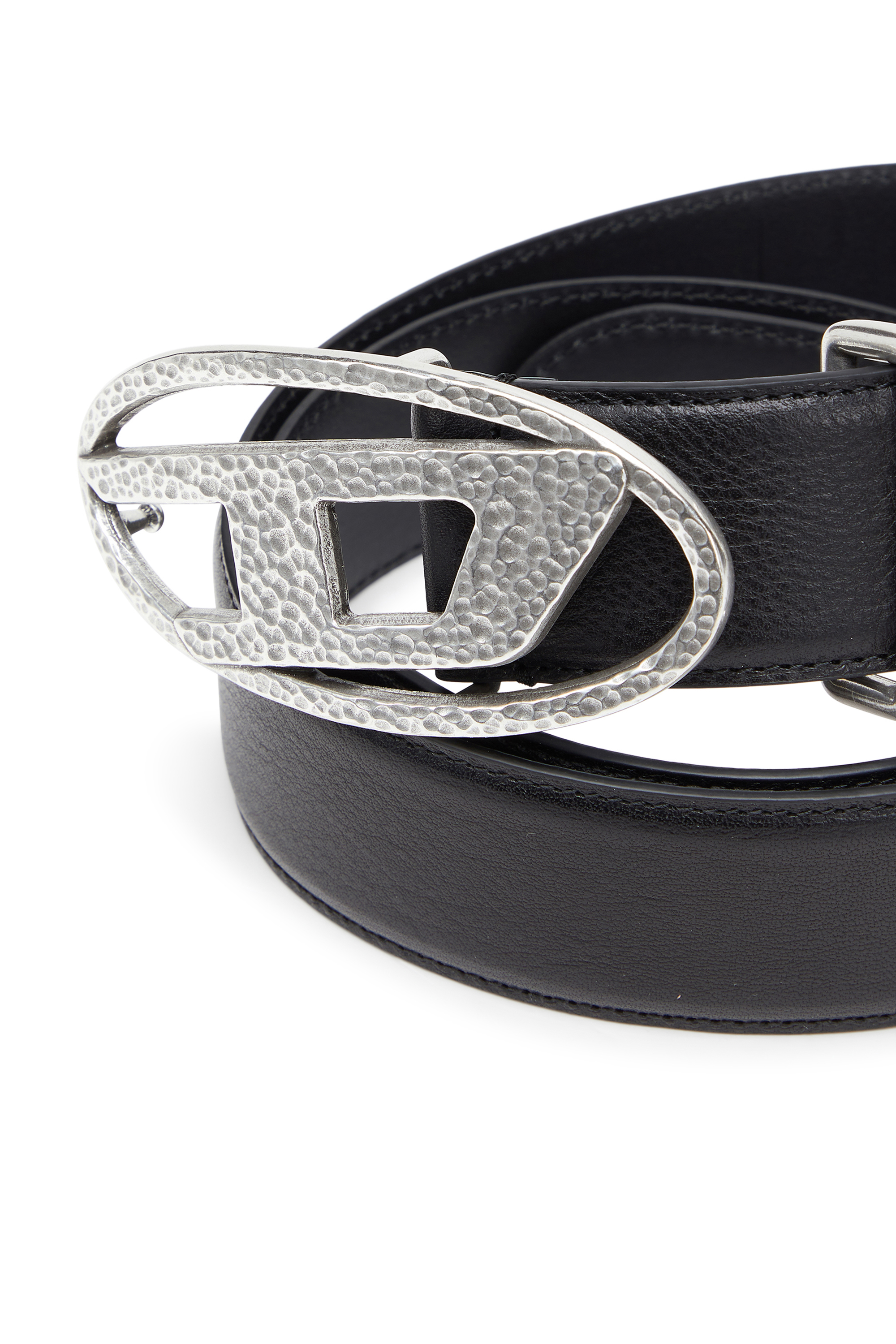 Diesel - B-1DR, Unisex's 4cm leather belt with hammered Oval D buckle in Black - 3